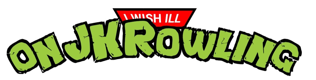 The phrase "I wish ill on JK Rowling" in the style of the Teenage Mutant Ninja Turtles logo (the two phrases have very similar cadence)