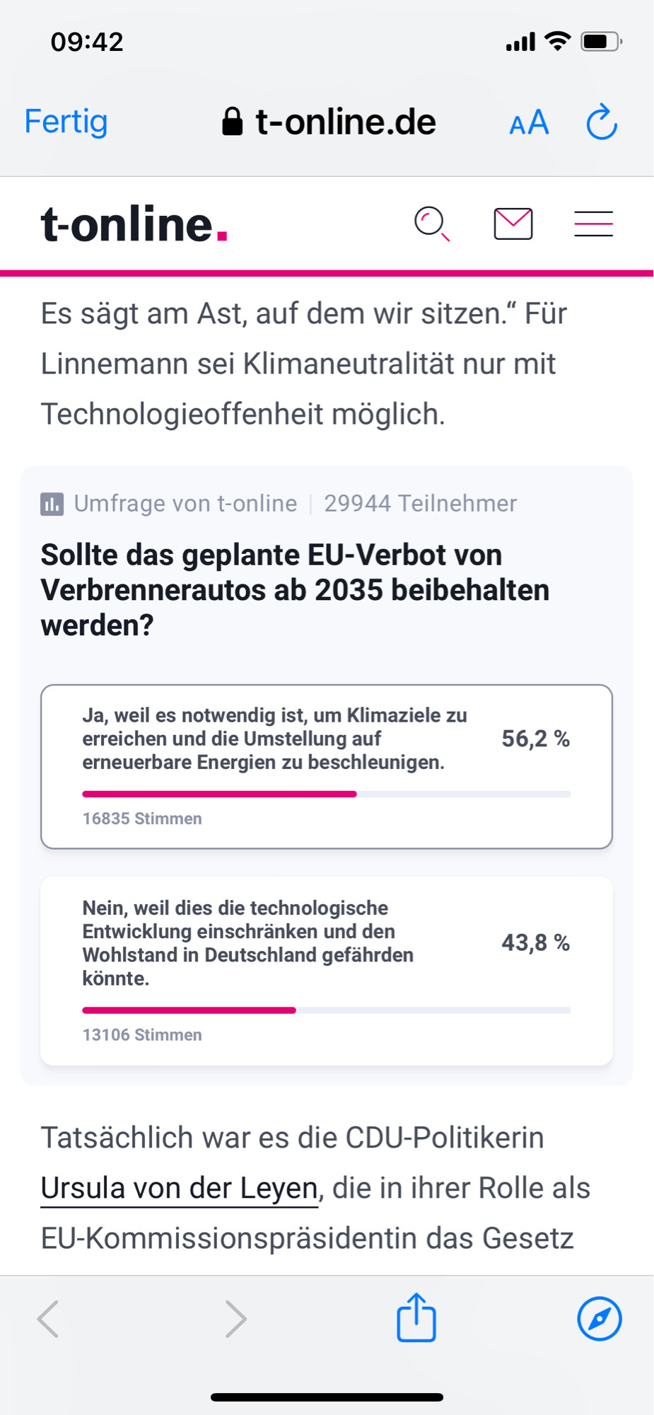 Abstimmung über das Kippen des Verbrennerverbotes der EU ab 2035. die Mehrheit ist jetzt für ein beibehalten.