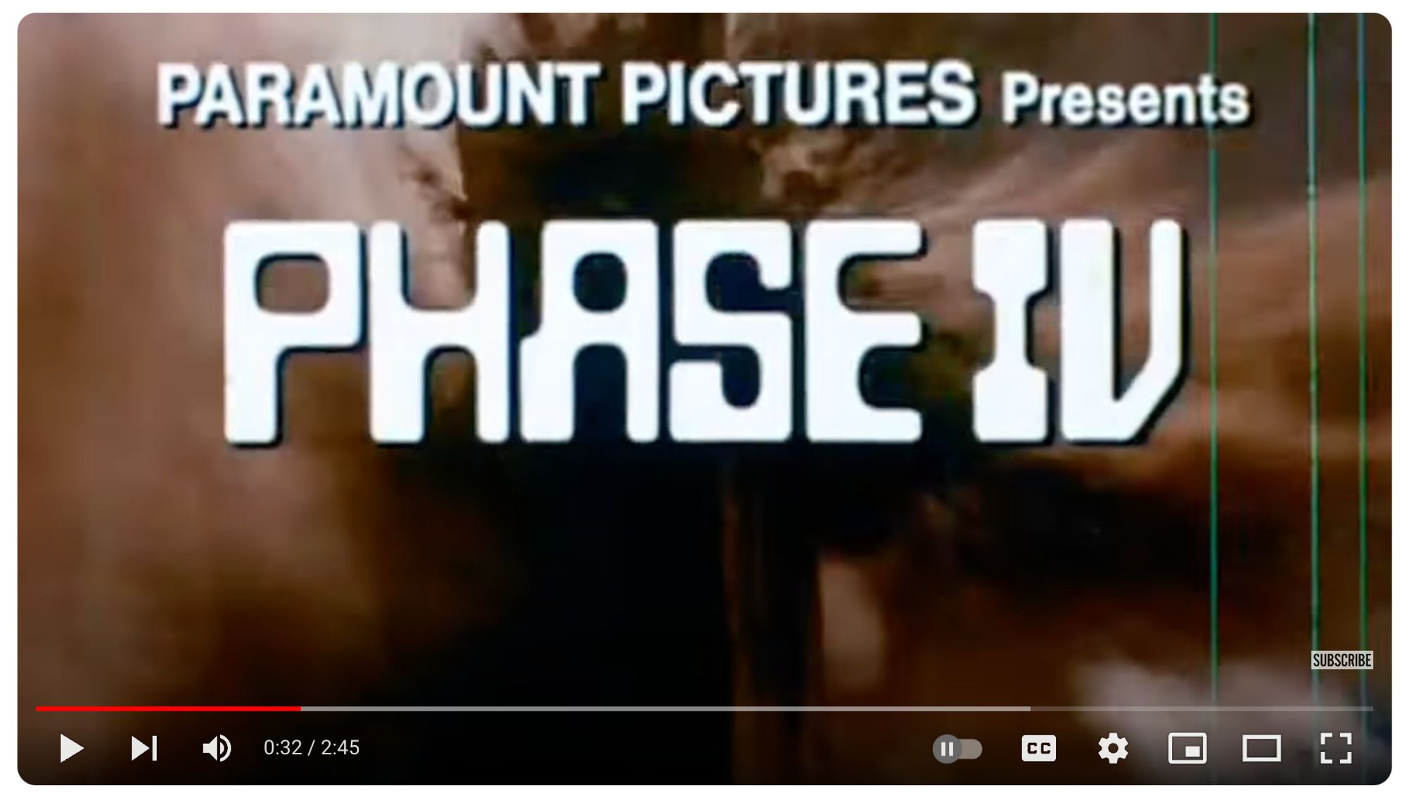 Paramount Pictures presents Phase IV

[the title "Phase  IV" is in a slightly rounded 70s computer type]