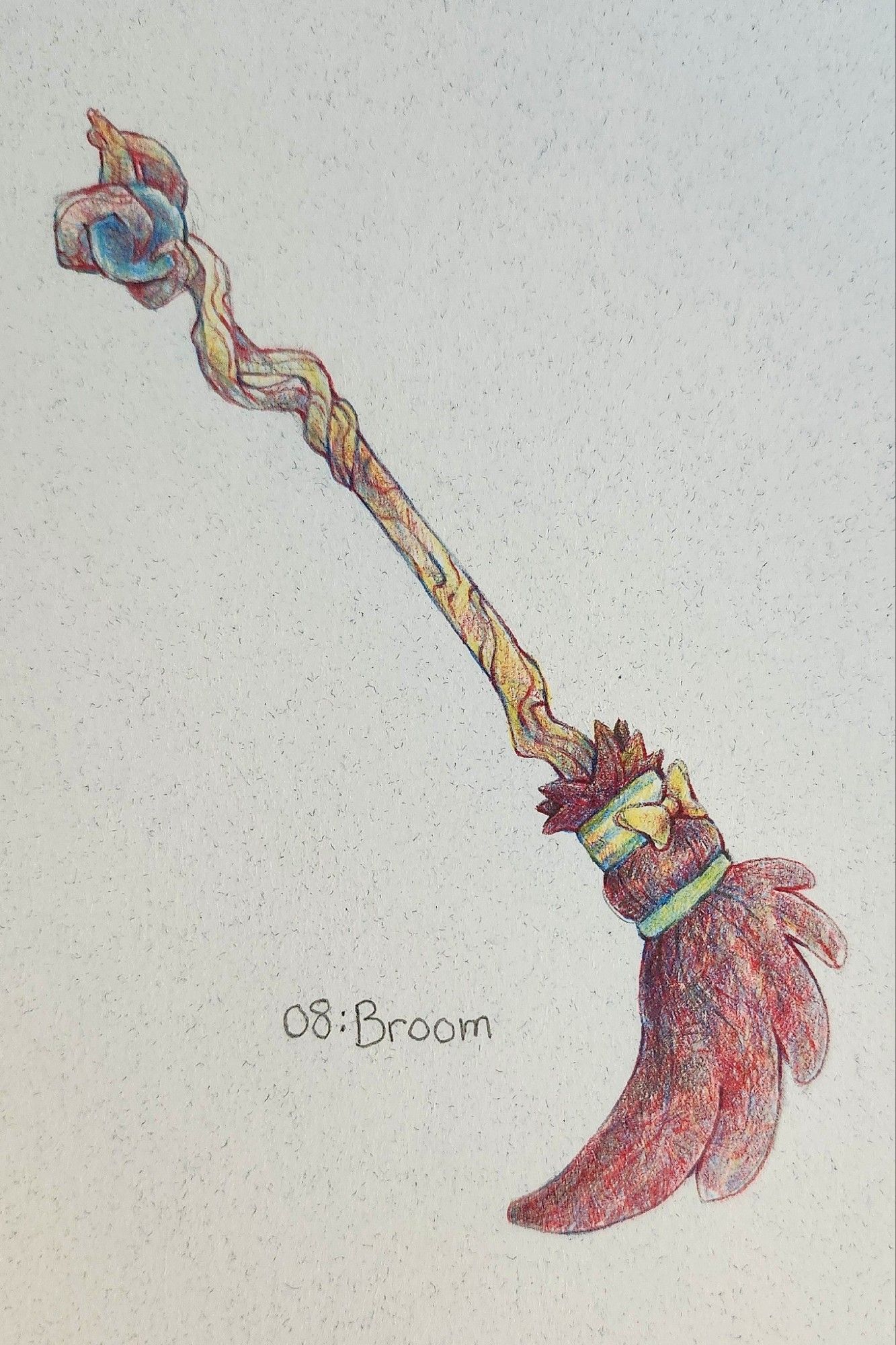 A fantasy broom adorned with various accessories