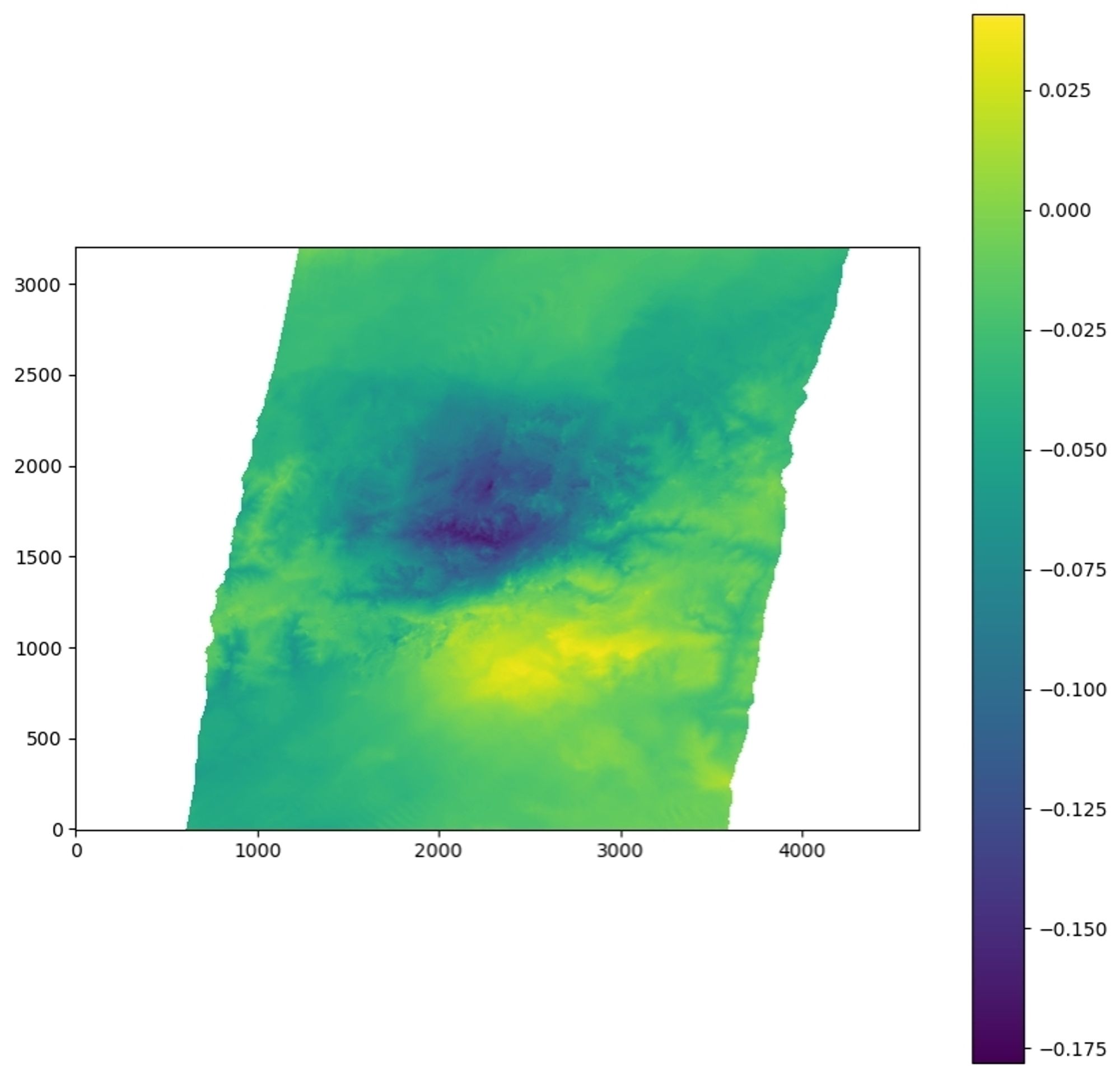 Cropped Sentinel-1 descending track 154 interferogram of the Morocco earthquake. Blue colors indicate range decrease (consistent with uplift) of about 18 cm, and yellow colors indicate range increase (subsidence) of about 4 cm.