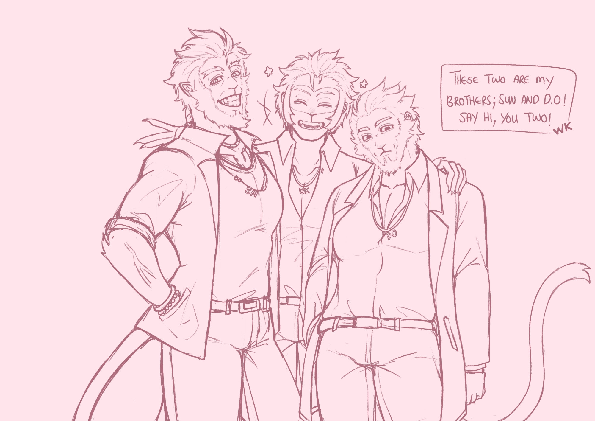 On the left is BMW Sun Wukong, in the middle is LMK Sun Wukong and on the right is BMW The Destined One. All three individuals are set in an AU which is Gangster AU