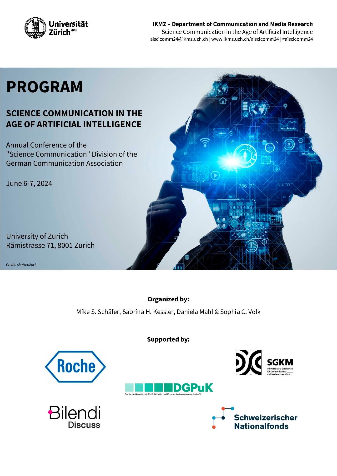 Conference program of the "Science Communication in the Age of AI" conference, see also https://ikmz.uzh.ch/en/aiscicomm24