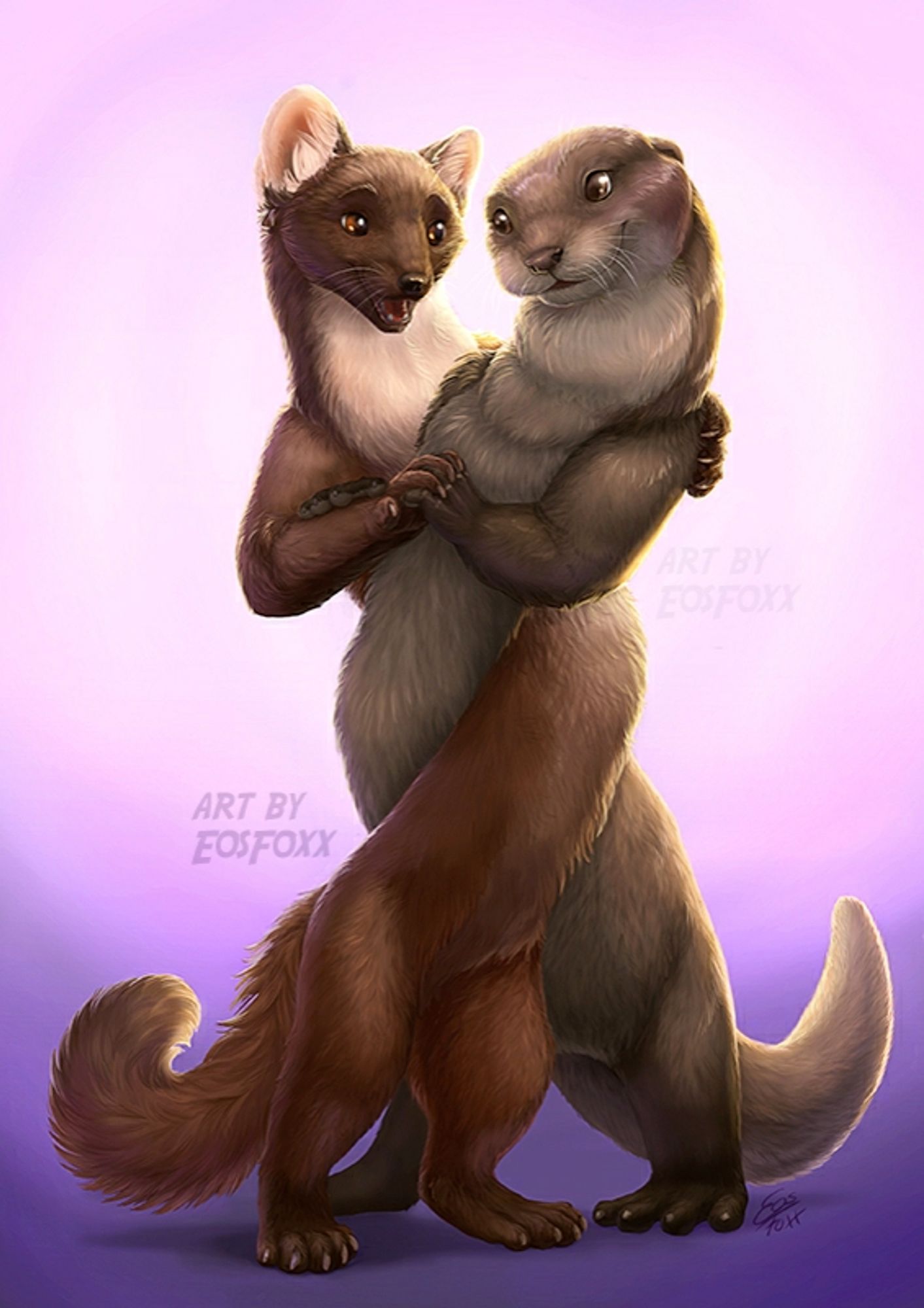 Marten and otter hugging