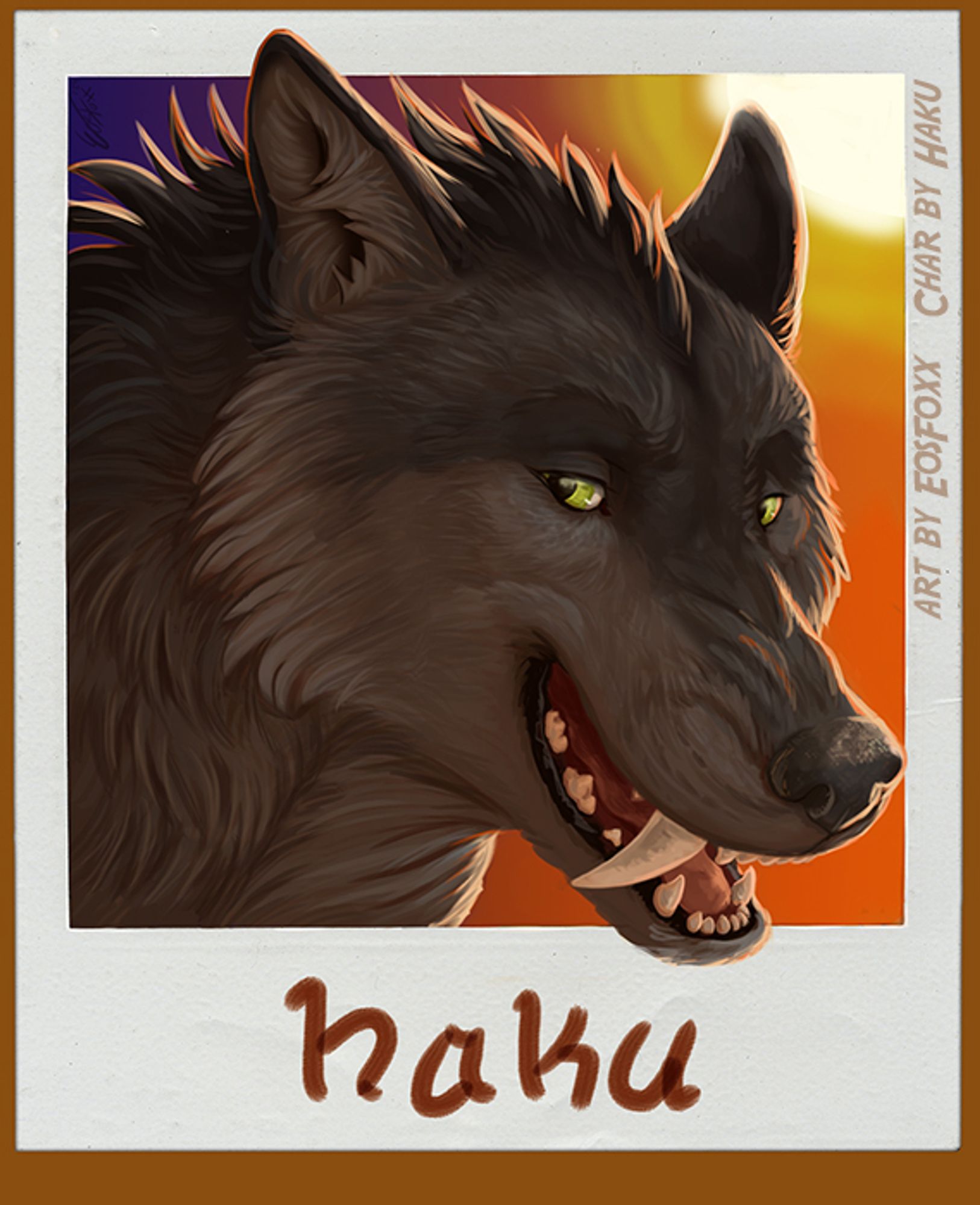 a badge of a wolf with a big saber tooth