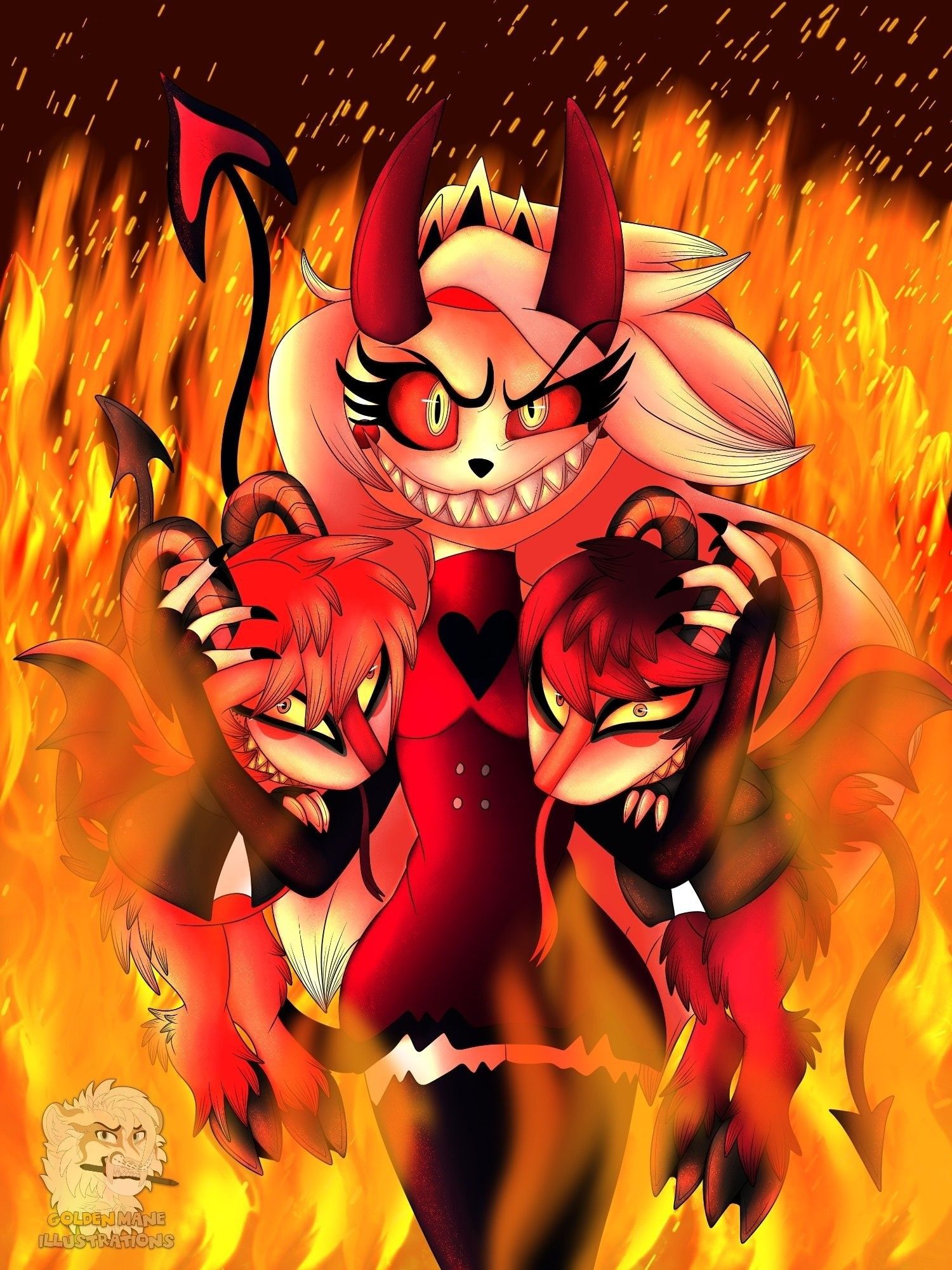 Charlie in her true demon form with Razzle and Dazzle.