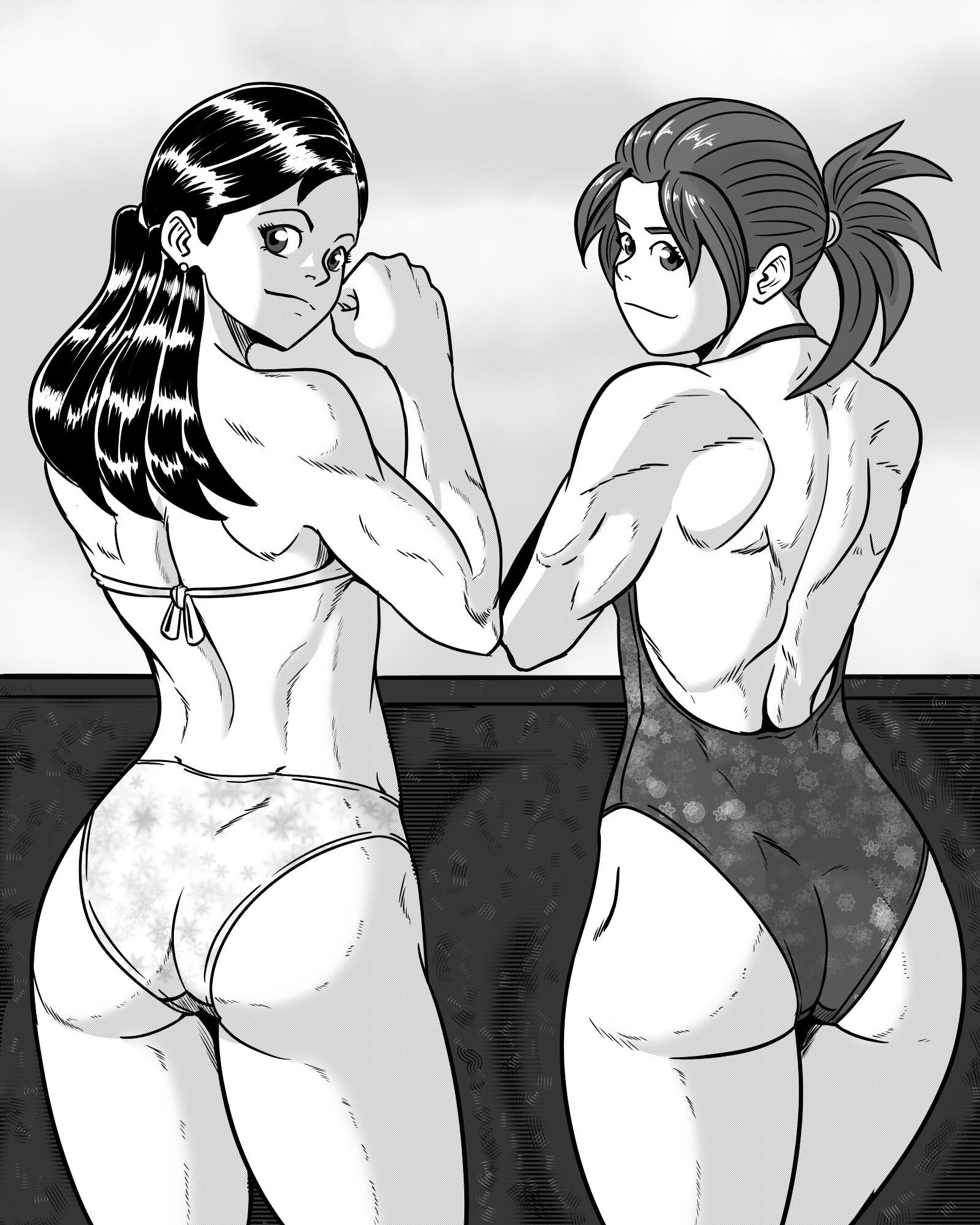 My OCs Shirahime and Kaname in swim suits.