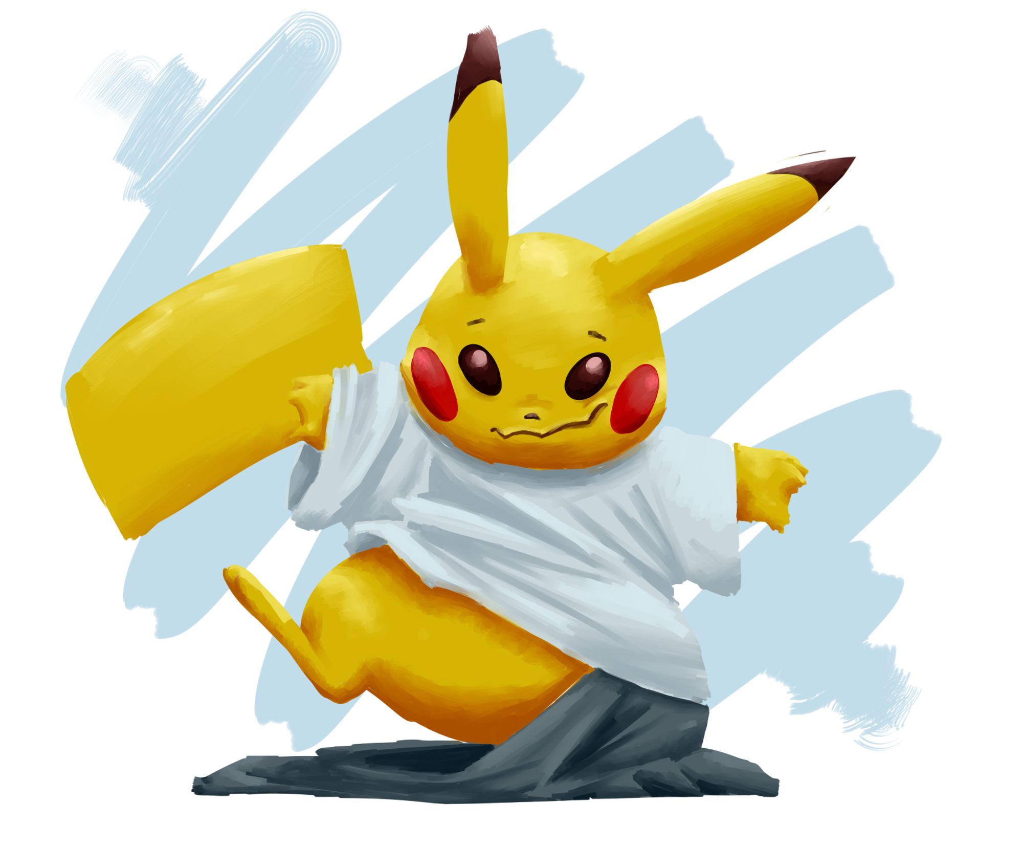 A human-turned-pikachu waddling out of their clothes.