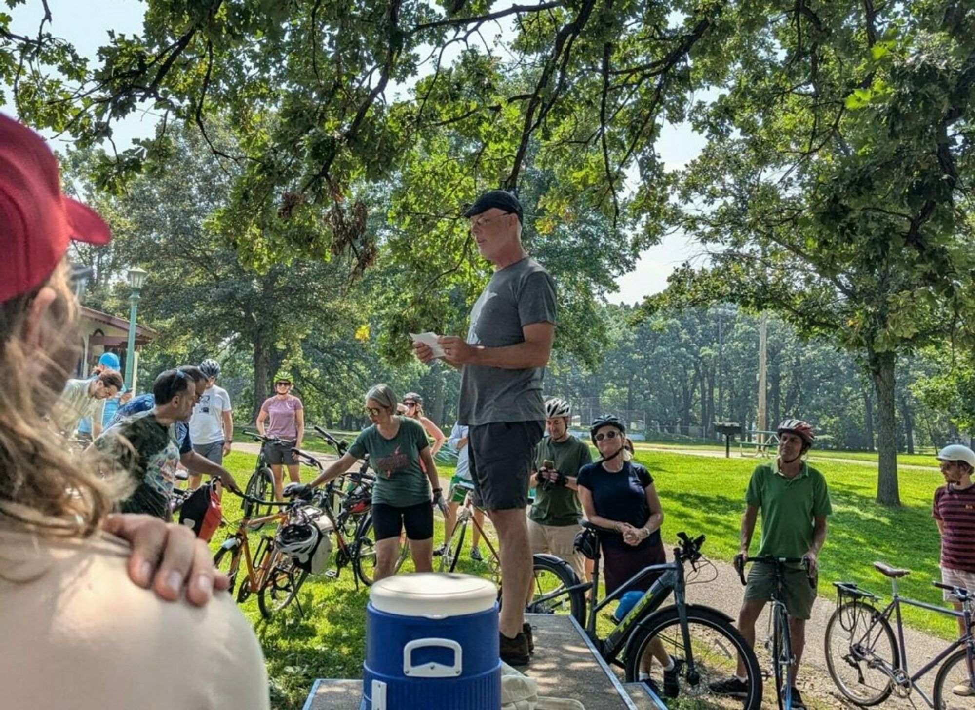 Ride marshall Brian gives instructions on safe riding as a group