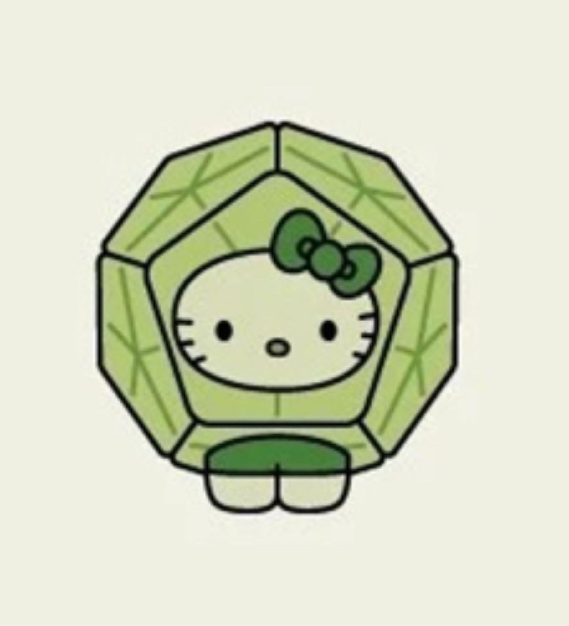 It’s a green Hello Kitty that appears to be completely engulfed by a green D12.