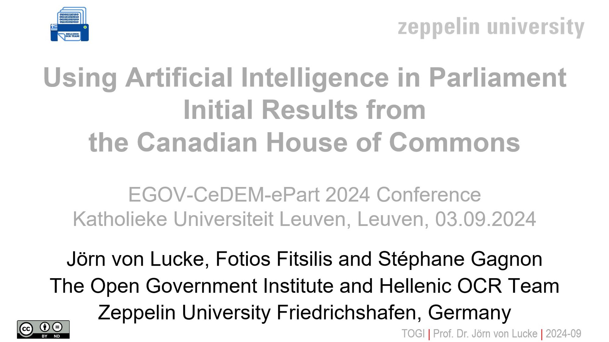 Using Artificial Intelligence in Parliament - Initial Results
from the Canadian House of Commons - Cover