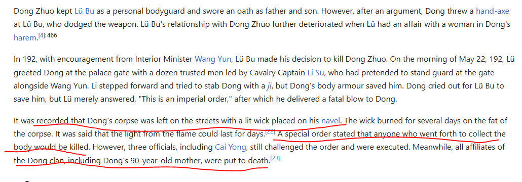dong zhuo wiki entry about how he got turned into a candle wick
