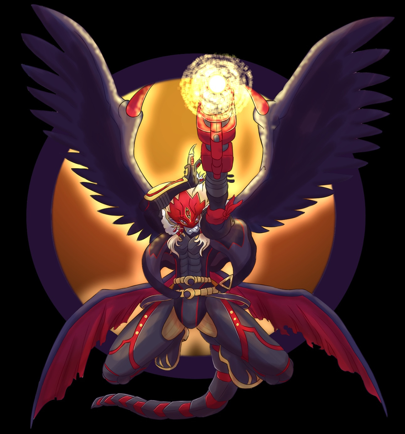 A VERY VERY alt design for Beelzemon X- focusing way more on a color scheme of Red/Purple/Black/Gold. They’re charging up an attack. Better move.

((… You know, looking back at my choices made here- I see why it’s not exactly that surprising that Dark Pit is my Main in two different Smash Bros games. Look at what else I like to use.))