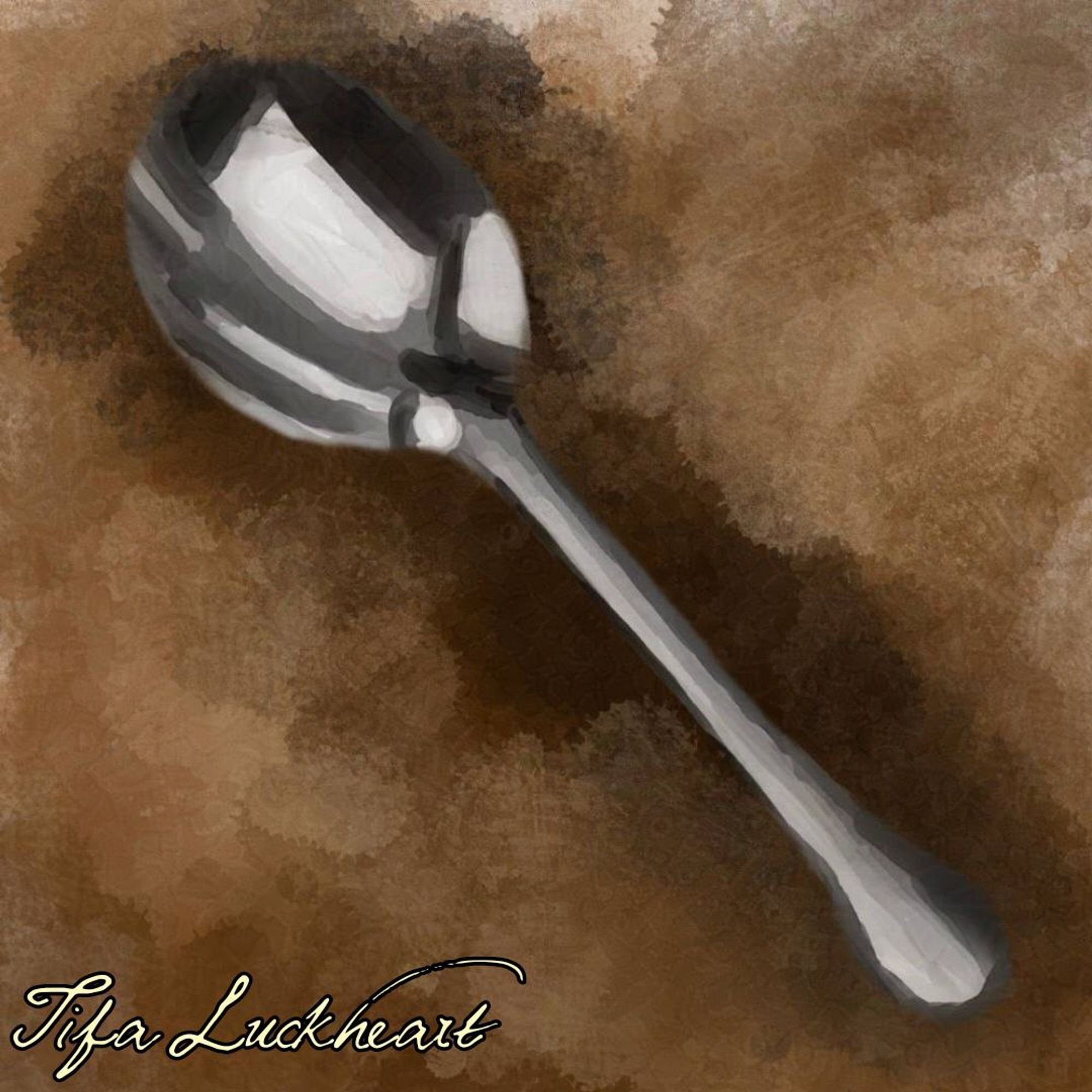 Digital drawing of a reflective spoon.