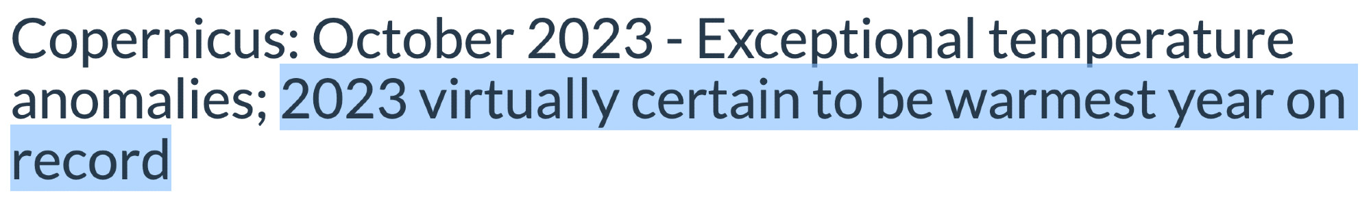 Copernicus: October 2023 - Exceptional temperature anomalies; 2023 virtually certain to be warmest year on record