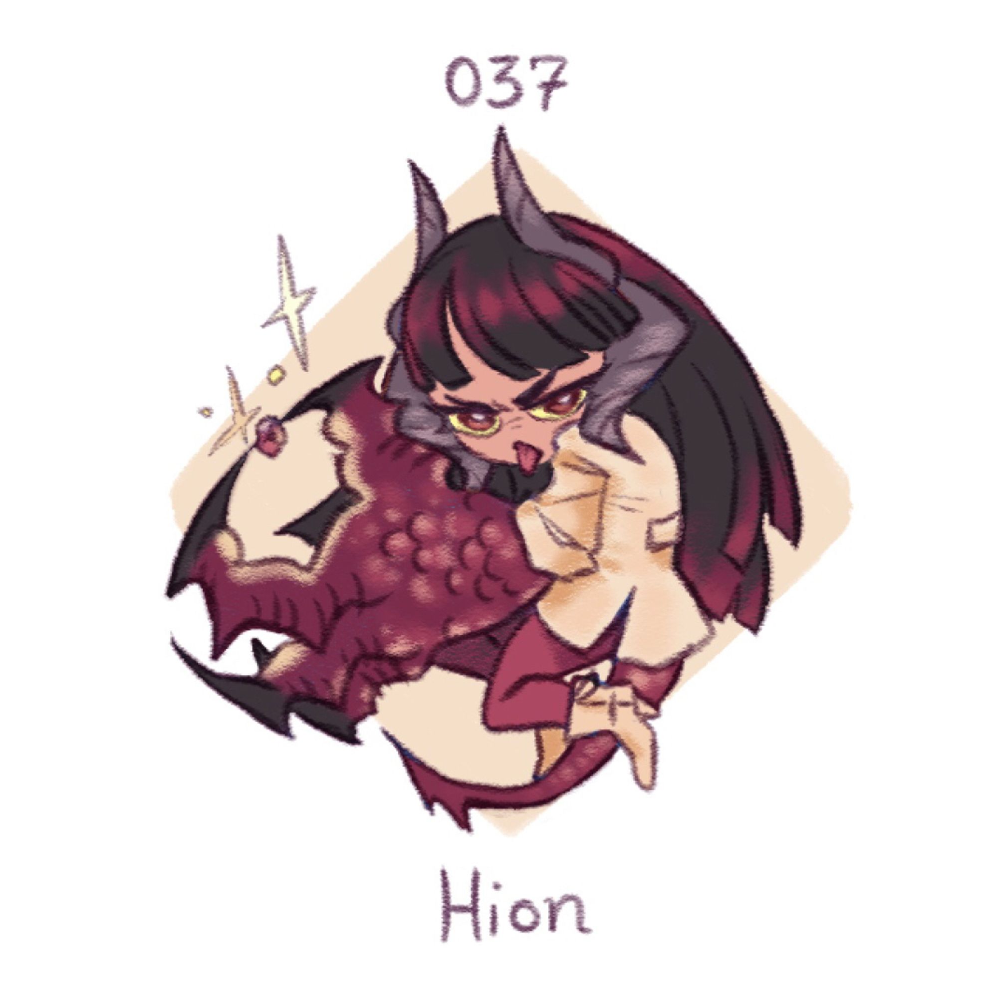 Part of my 100oc series. No 37, Hion, drawn in a rhombus. She’s got horns and her arm is mid transformation into a dragon claw.