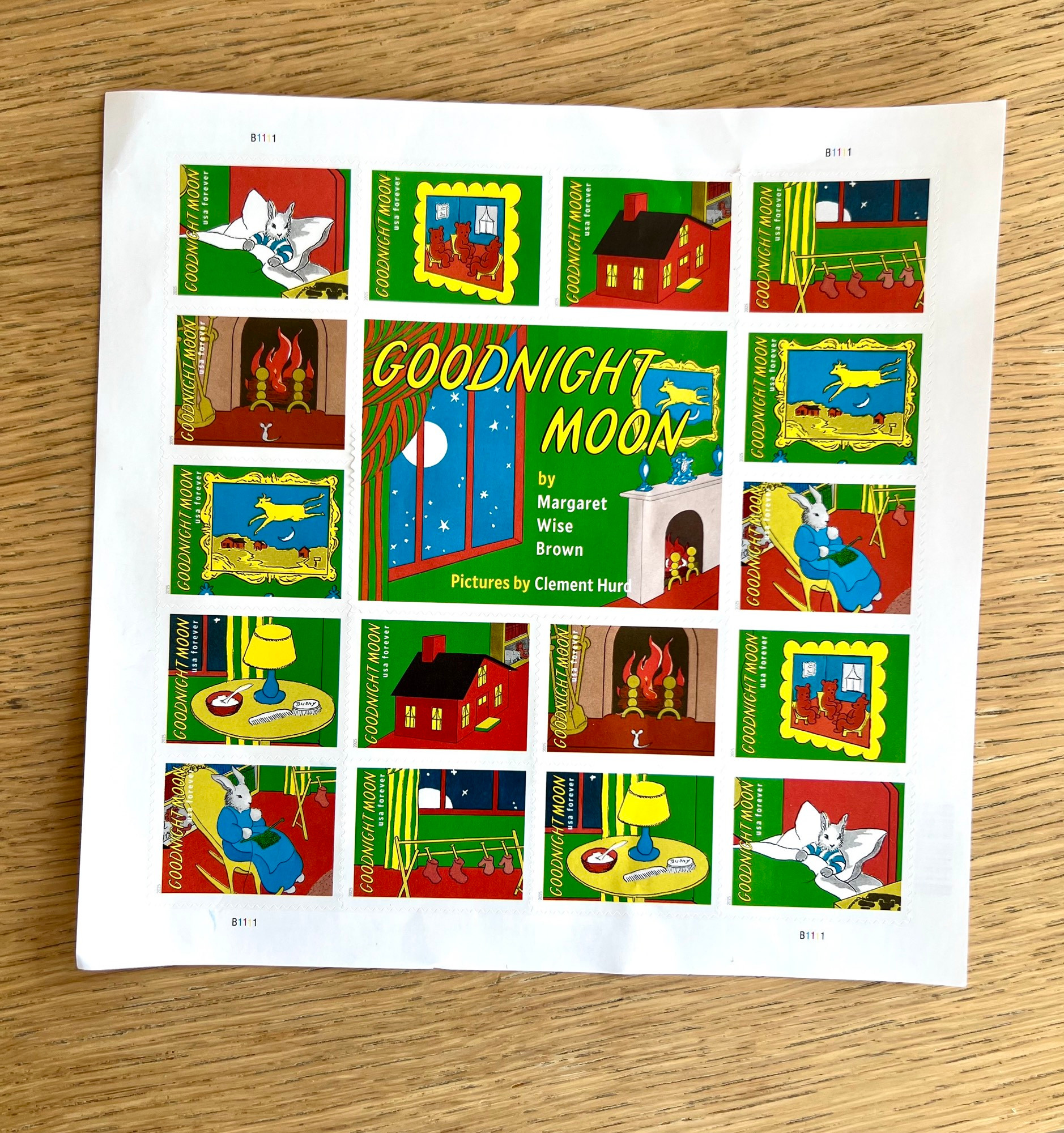 Photo of the USPS commemorative Good Night Moon forever stamps.