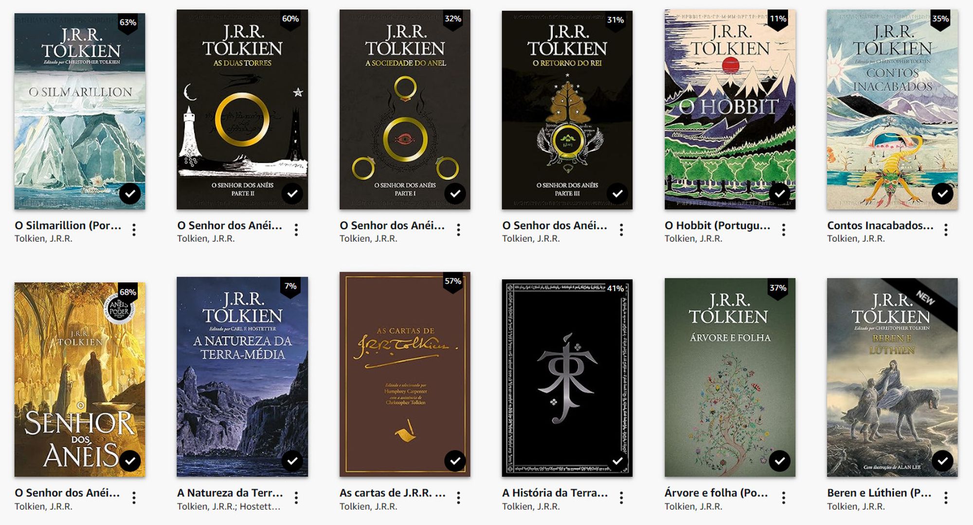 Uma captura de tela mostrando a versão digital de 12 livros de Tolkien do legendário da Terra-média.