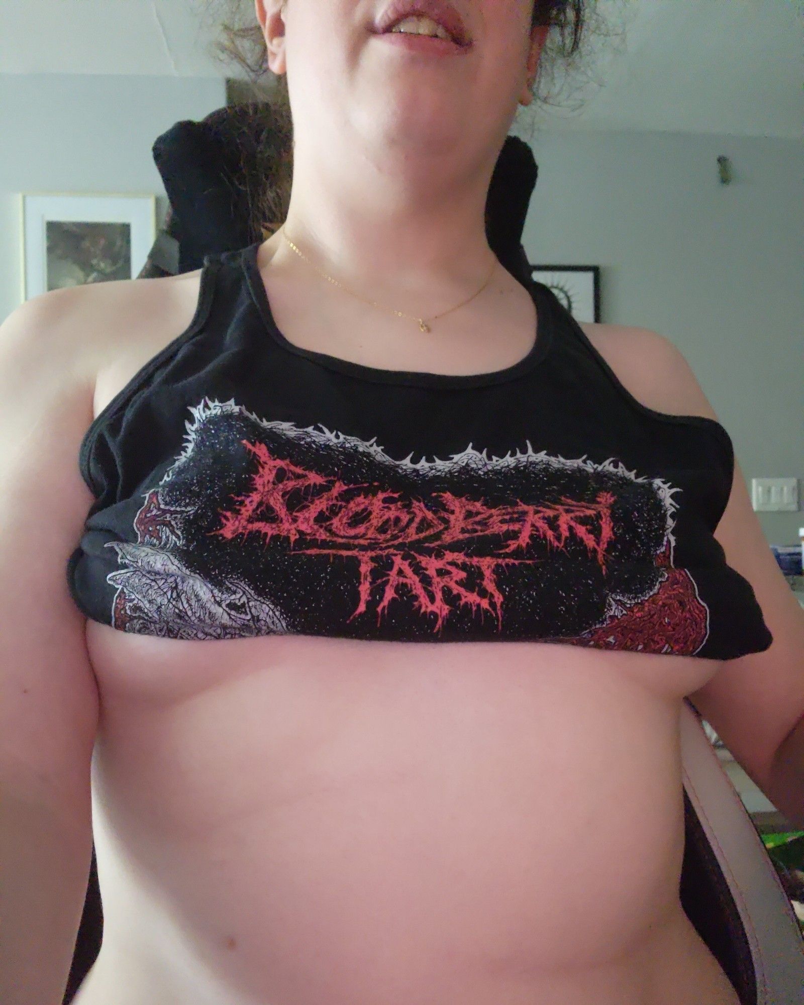 my tits half out in a rolled up tank top