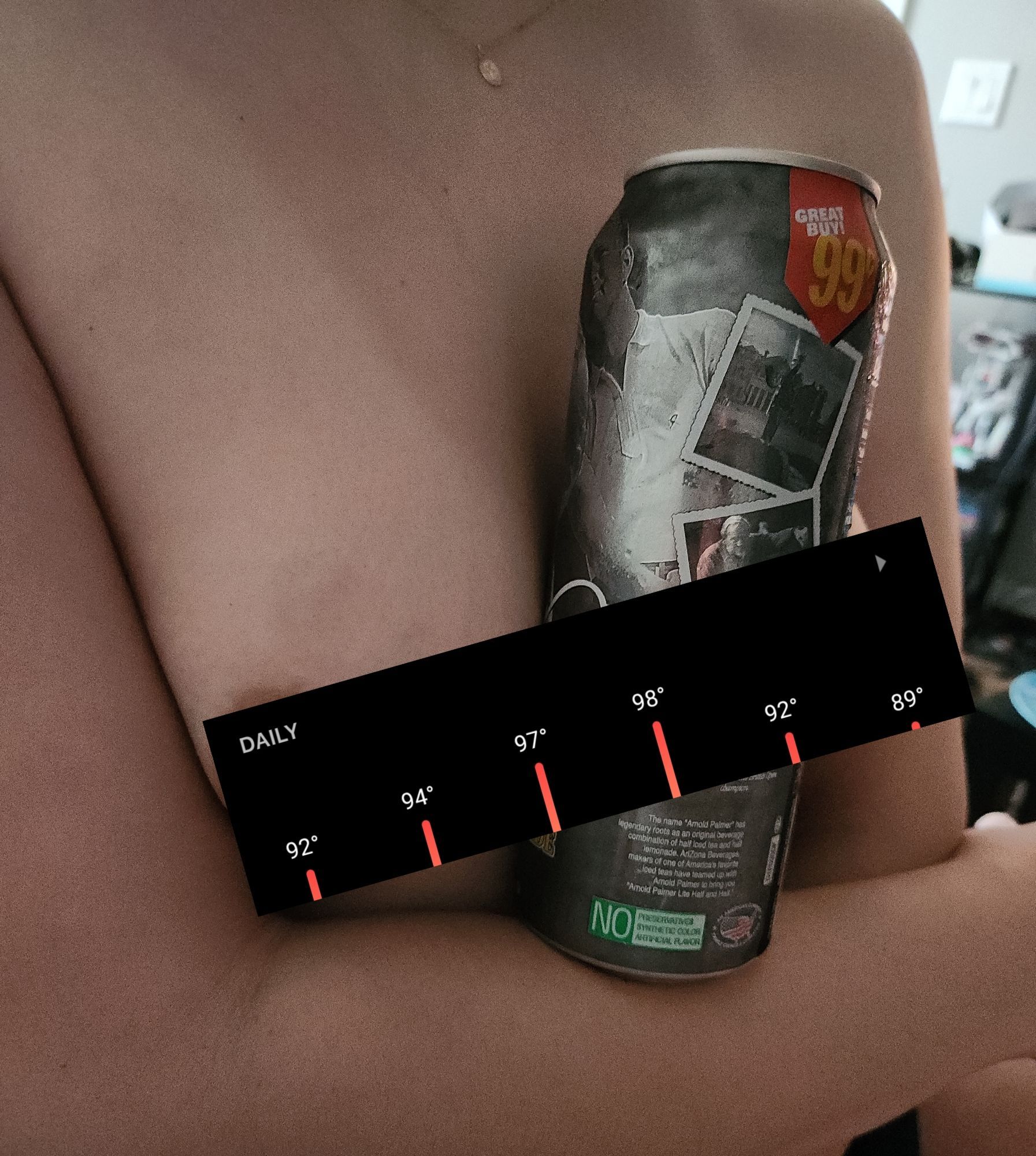 Arnold Palmer between my tits, censored by daily heat predictions