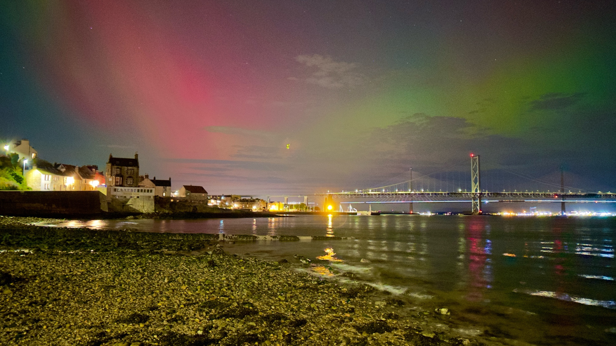 The aurora Borealis over the sea over Queensferry