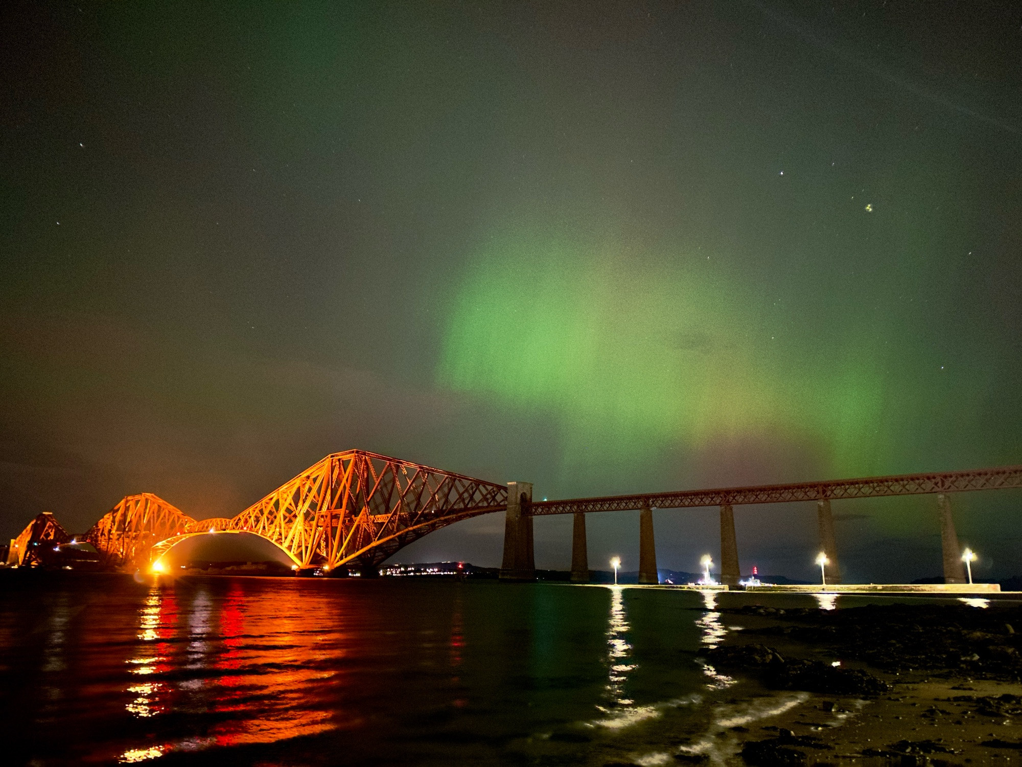 The aurora Borealis over the Forth Railway Bridge