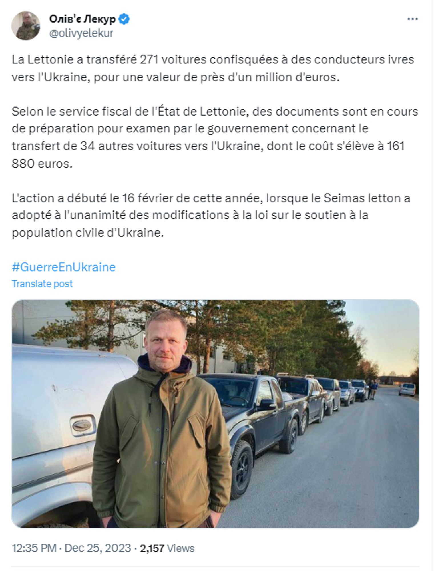 La Lettonie transfère les voitures des gens arrêtés pour ivresse vers l'Ukraine.