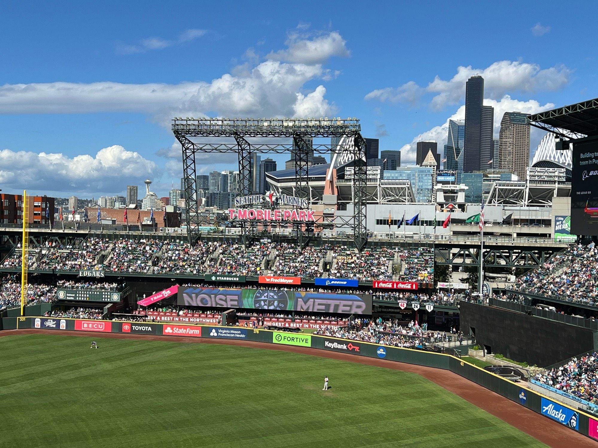 Seattle skyline viewed from inside the stadium.