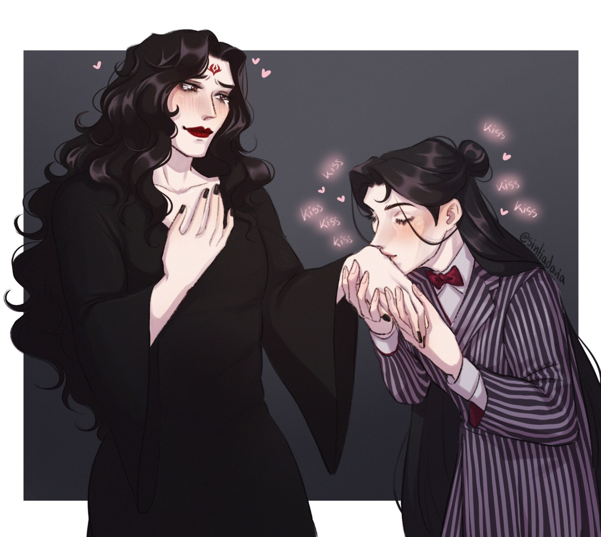 LBH as Morticia and SQQ as Gomez from Addams Family