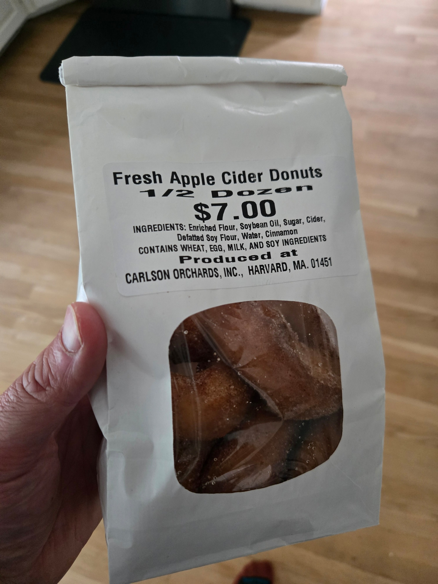 A bag of cider donuts from Carlson Orchards