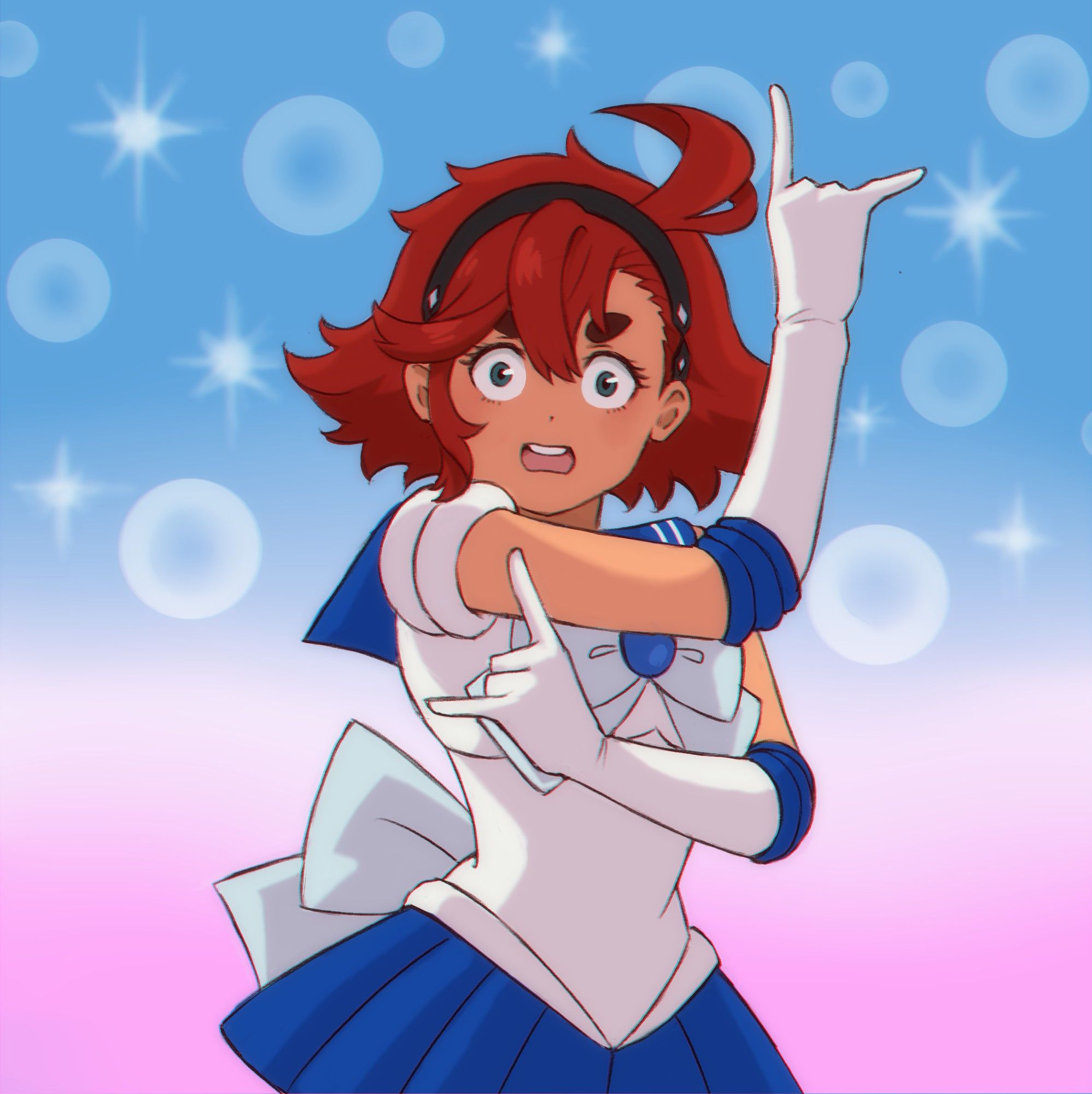 Suletta Mercury from "Mobile Suit Gundam the Witch from Mercury" dressed in Sailor Mercury outfit