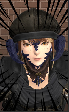 An image of an Au Ra character from the game Final Fantasy XIV, she is staring direction up and into the camera with action lines on the image.