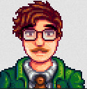 The game portrait of Harvey from Stardew Valley