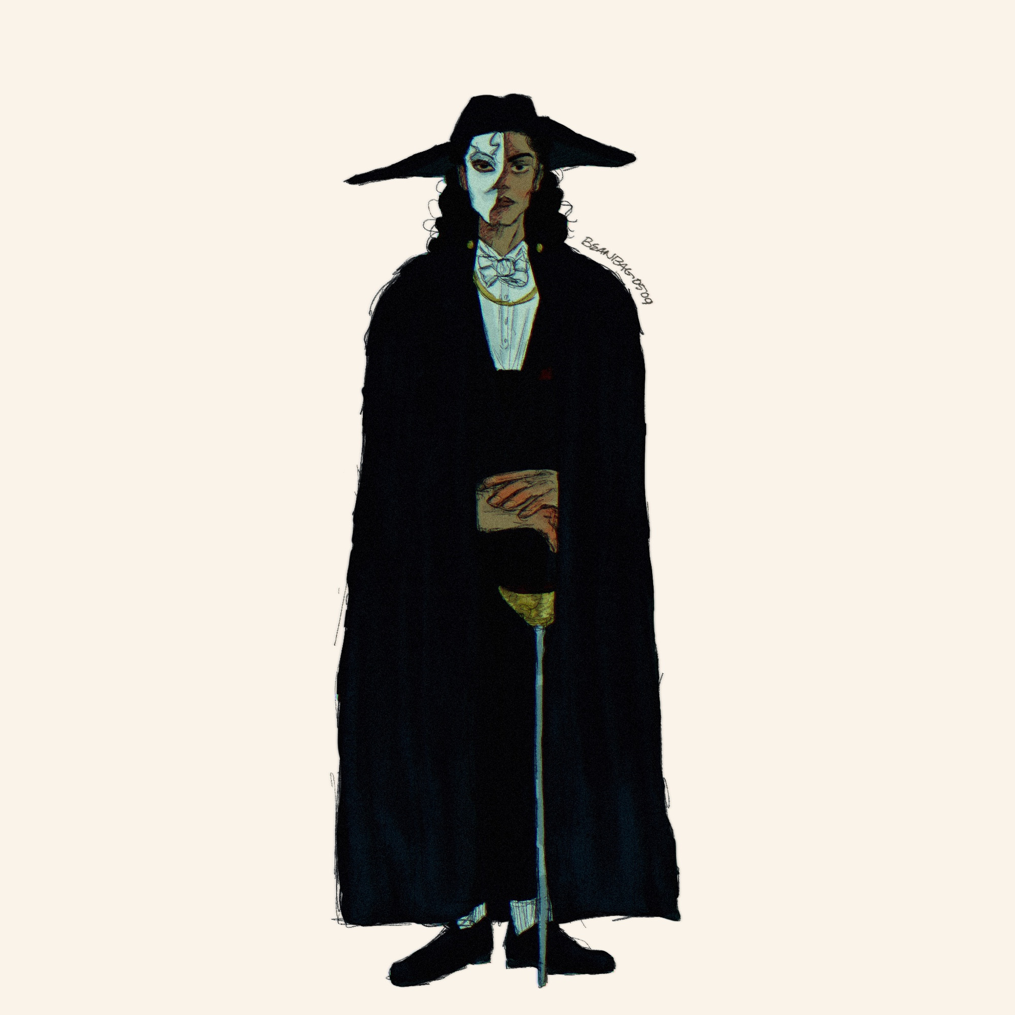 digital drawing of michael jackson as the phantom from ‘the phantom of the opera’ with alternate colors; he’s holding a sword