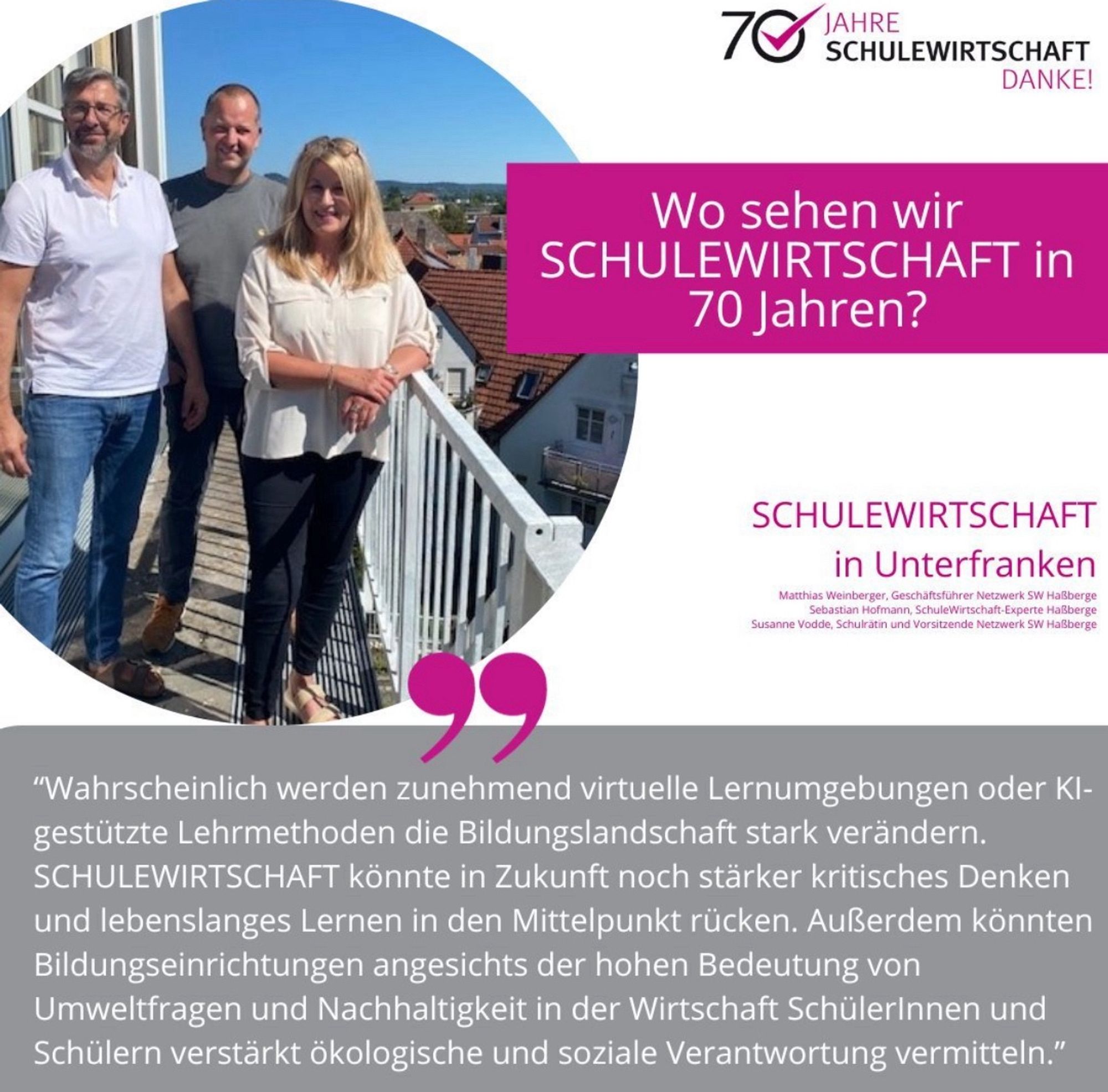 Text und Bild für 70 Jahre SCHULEWIRTSCHAFT