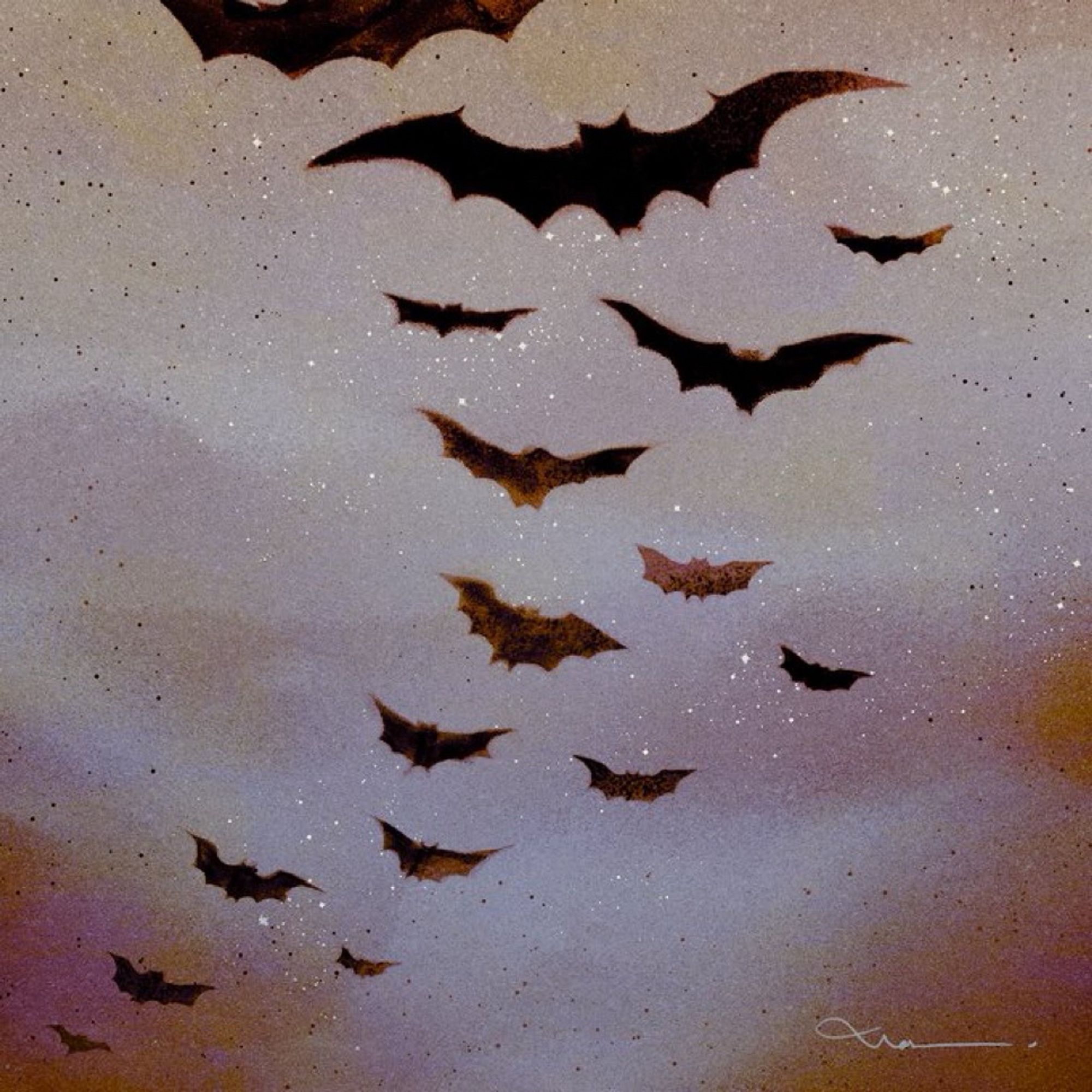 Illustration of bats flying through the air.