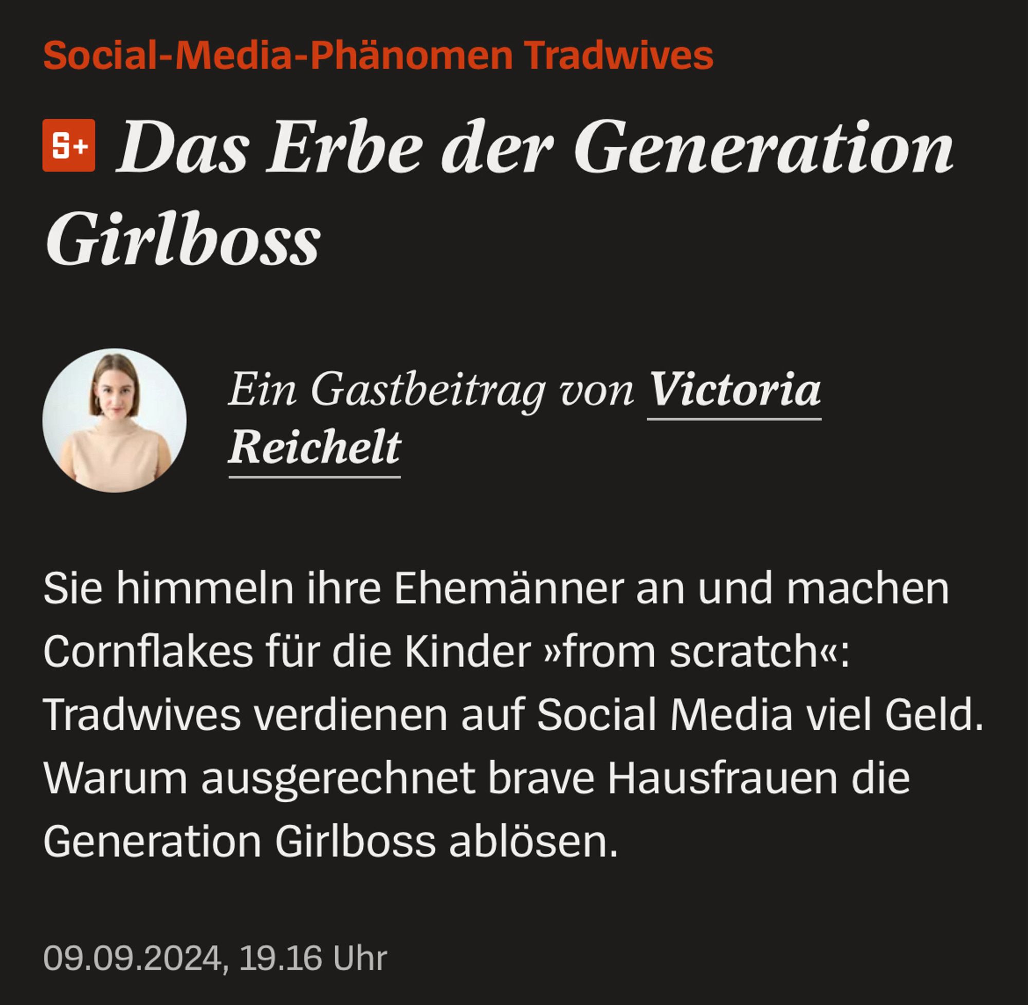 Social-Media-Phänomen Tradwives

Das Erbe der Generation Girlboss

Ein Gastbeitrag von Victoria Reichelt

Sie himmeln ihre Ehemänner an und machen Cornflakes für die Kinder »from scratch«* Tradwives verdienen auf Social Media viel Geld. Warum ausgerechnet brave Hausfrauen die Generation Girlboss ablösen.

09.09.2024, 19.16 Uhr