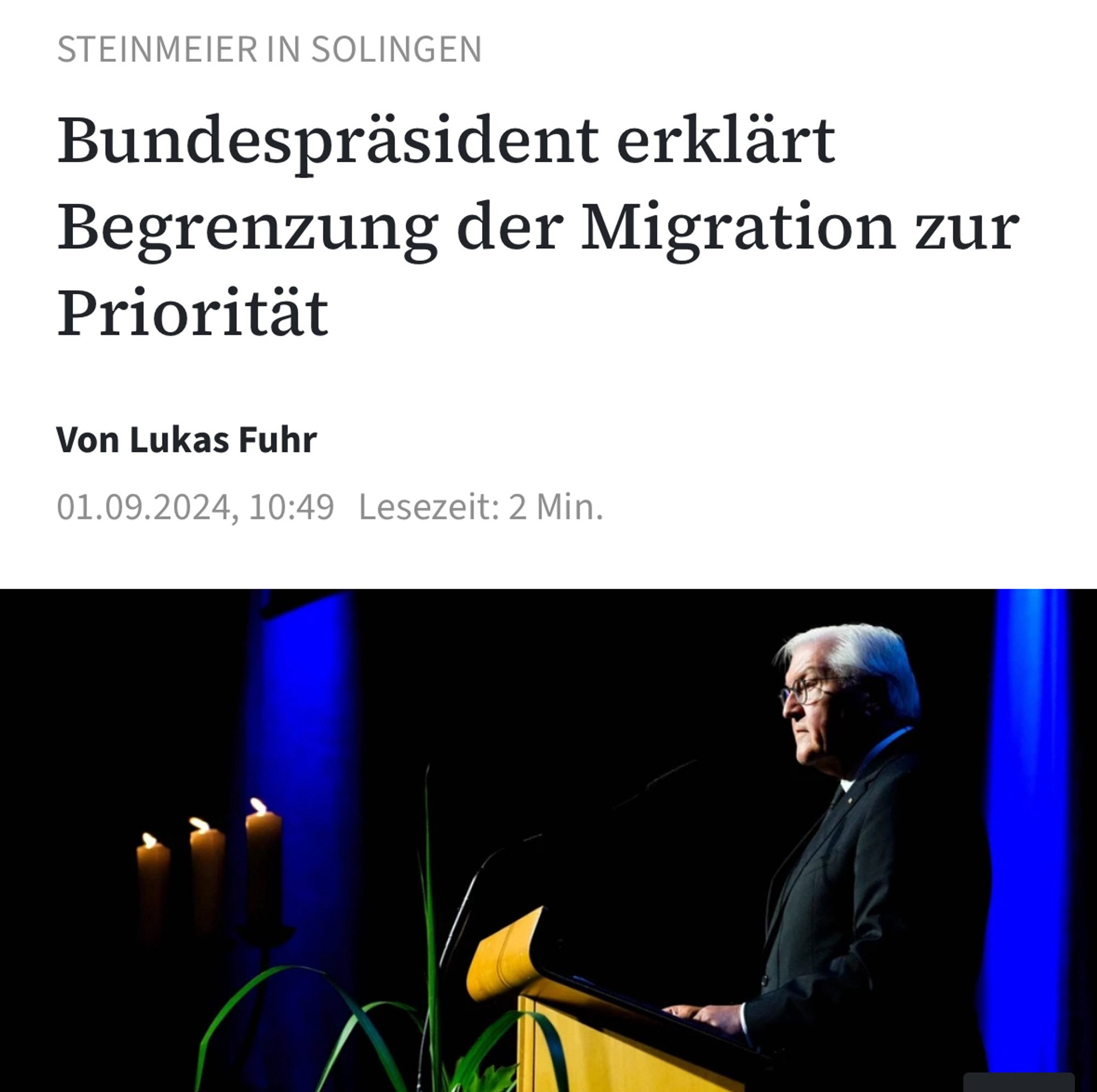 STEINMEIER IN SOLINGEN

Bundespräsident erklärt
Begrenzung der Migration zur
Priorität