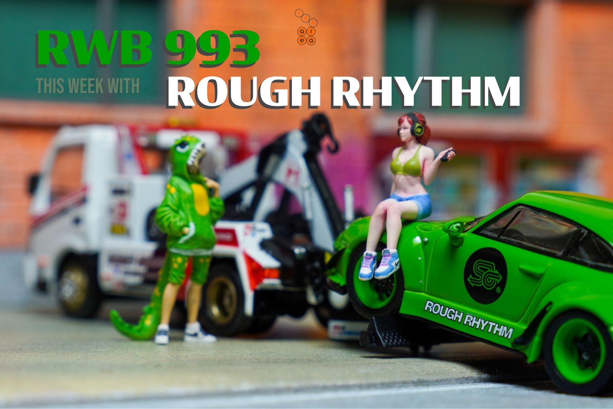 Porsche RWB 993 Rough Rhythm by Tarmac Works in 1:64 scale with 1:64 figures on AREA 164