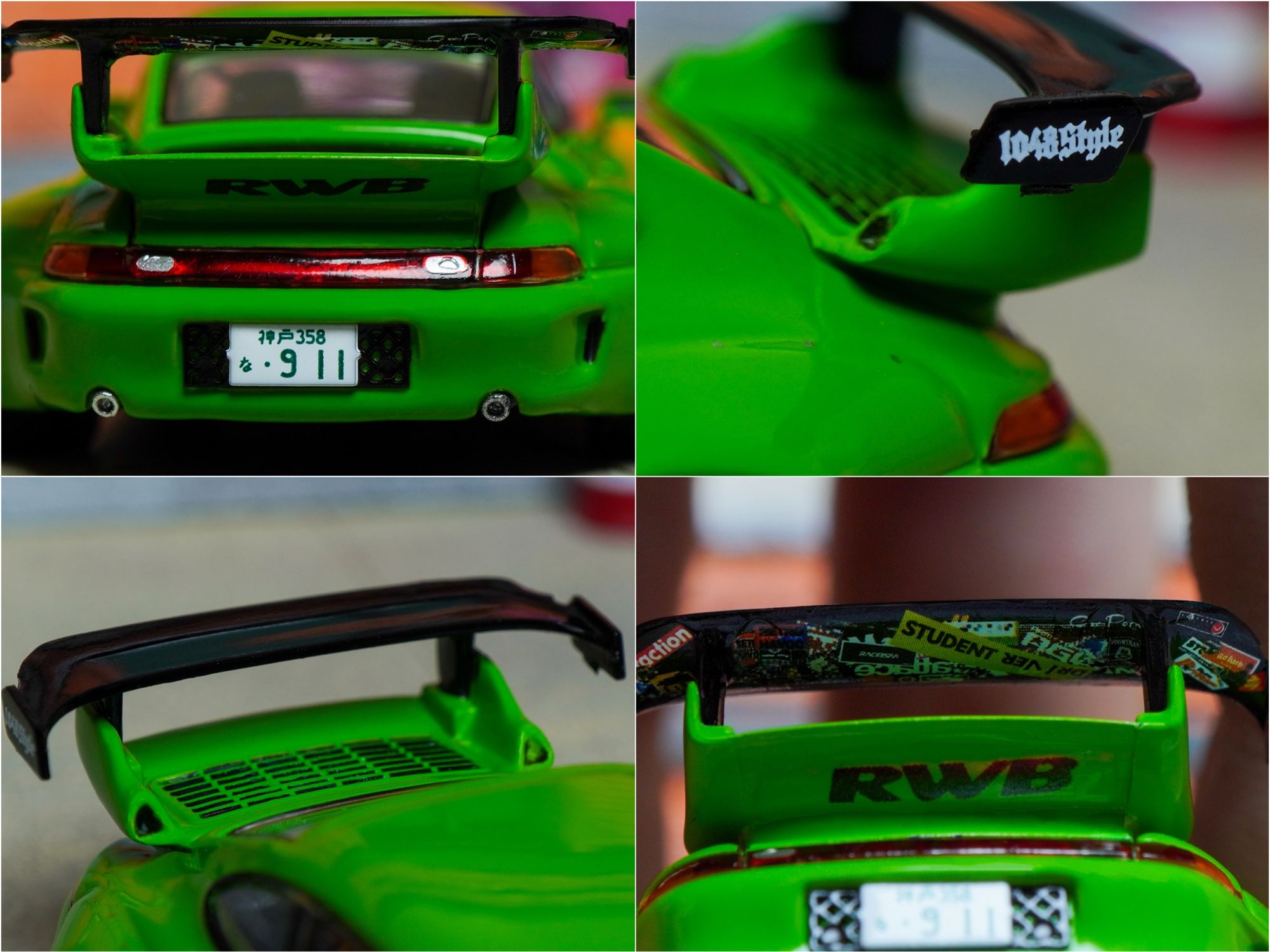 Some close-up shots of Porsche RWB 993 Rough Rhythm by Tarmac Works in 1:64 scale on AREA 164