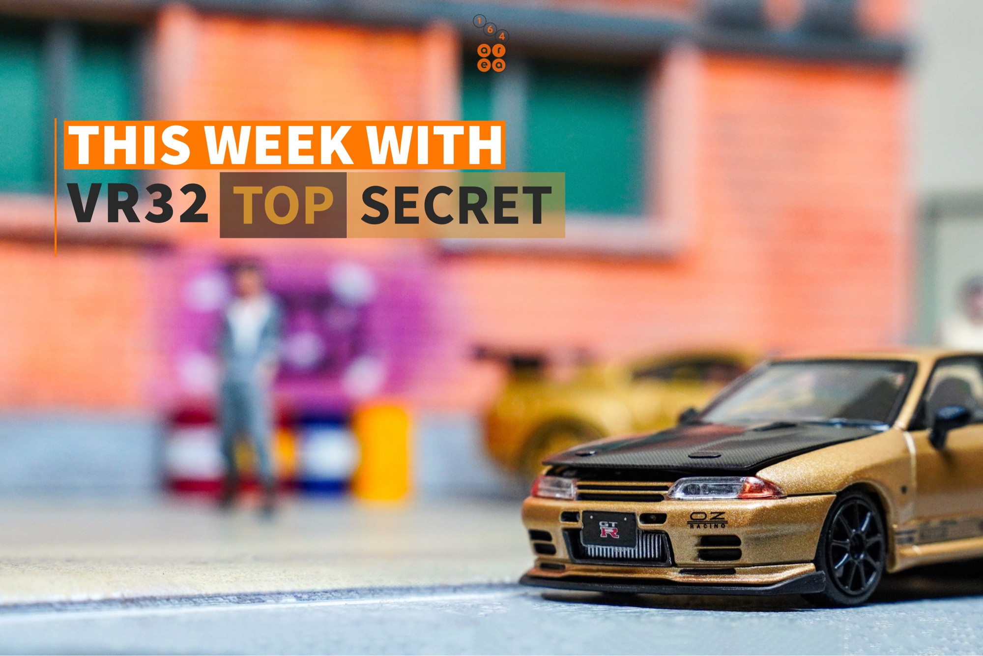 Nissan Skyline GT-R VR32 Top Secret Gold by Facal Horizon in 1:64 scale with 1:64 figure on AREA 164