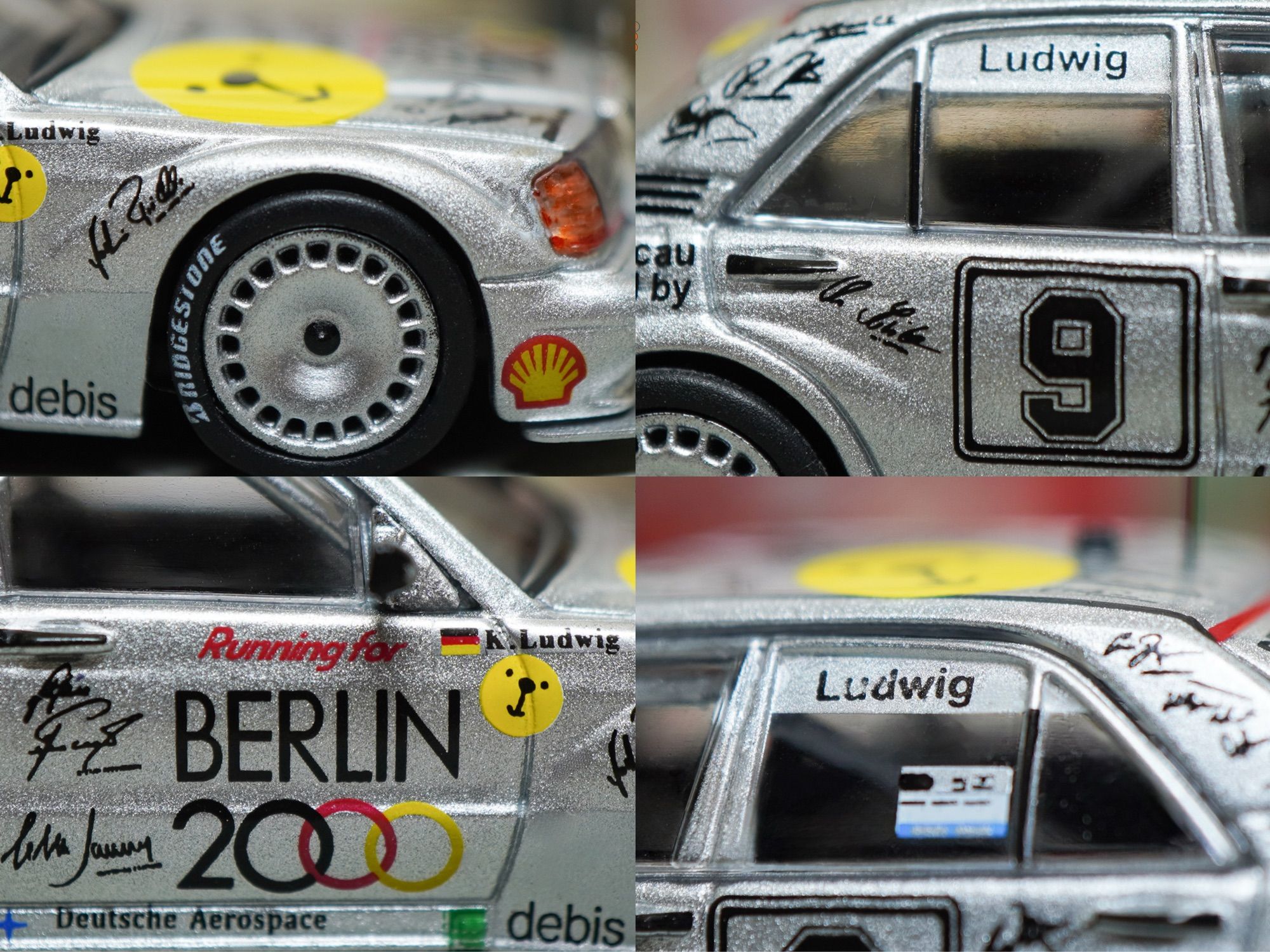 Some close-up shots of Mercedes-Benz 190E 2.5-16 Evolution II, Berlin 2000 livery by Tarmac Works in 1:64 scale on AREA 164