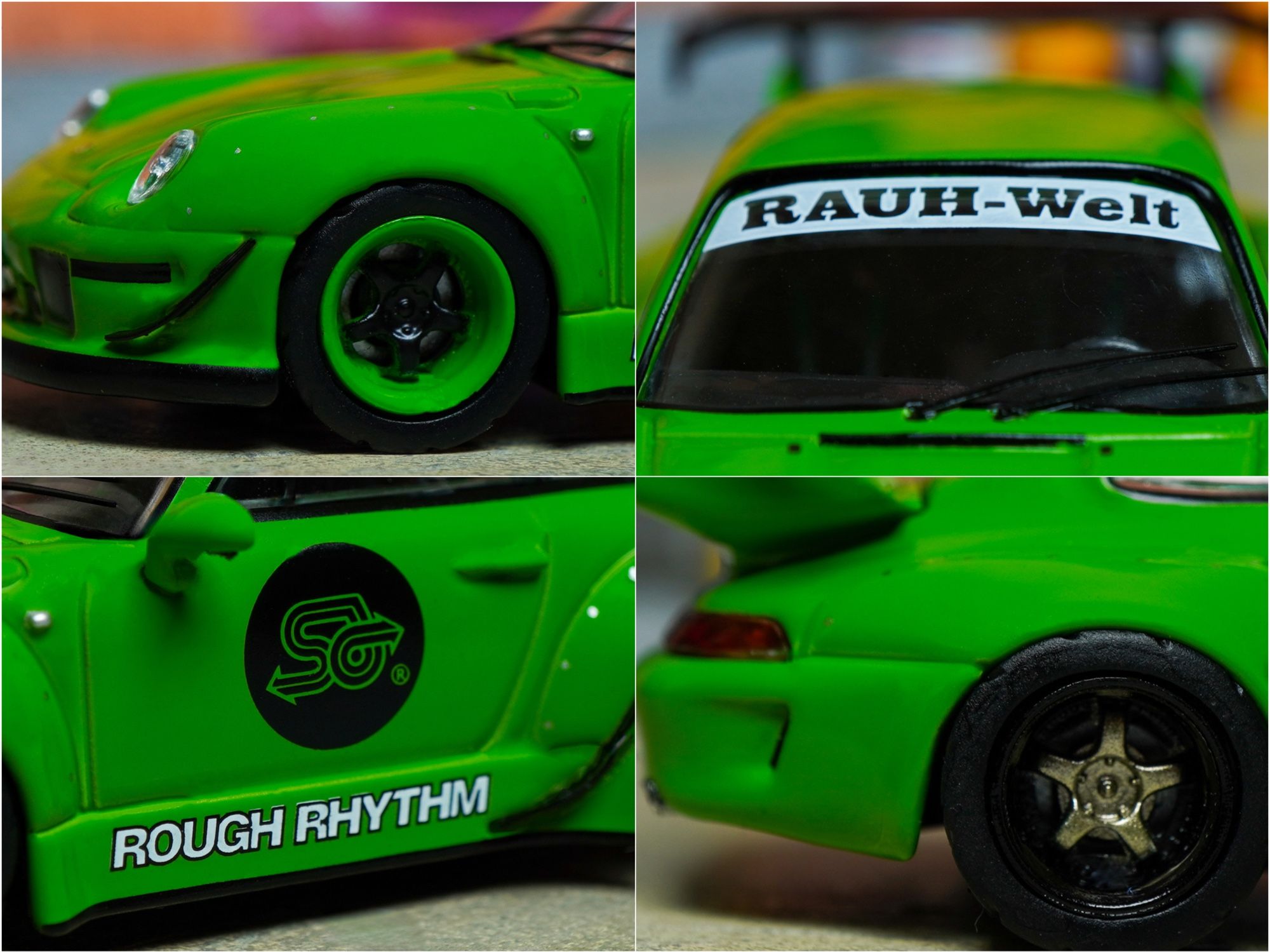 Some close-up shots of Porsche RWB 993 Rough Rhythm by Tarmac Works in 1:64 scale on AREA 164