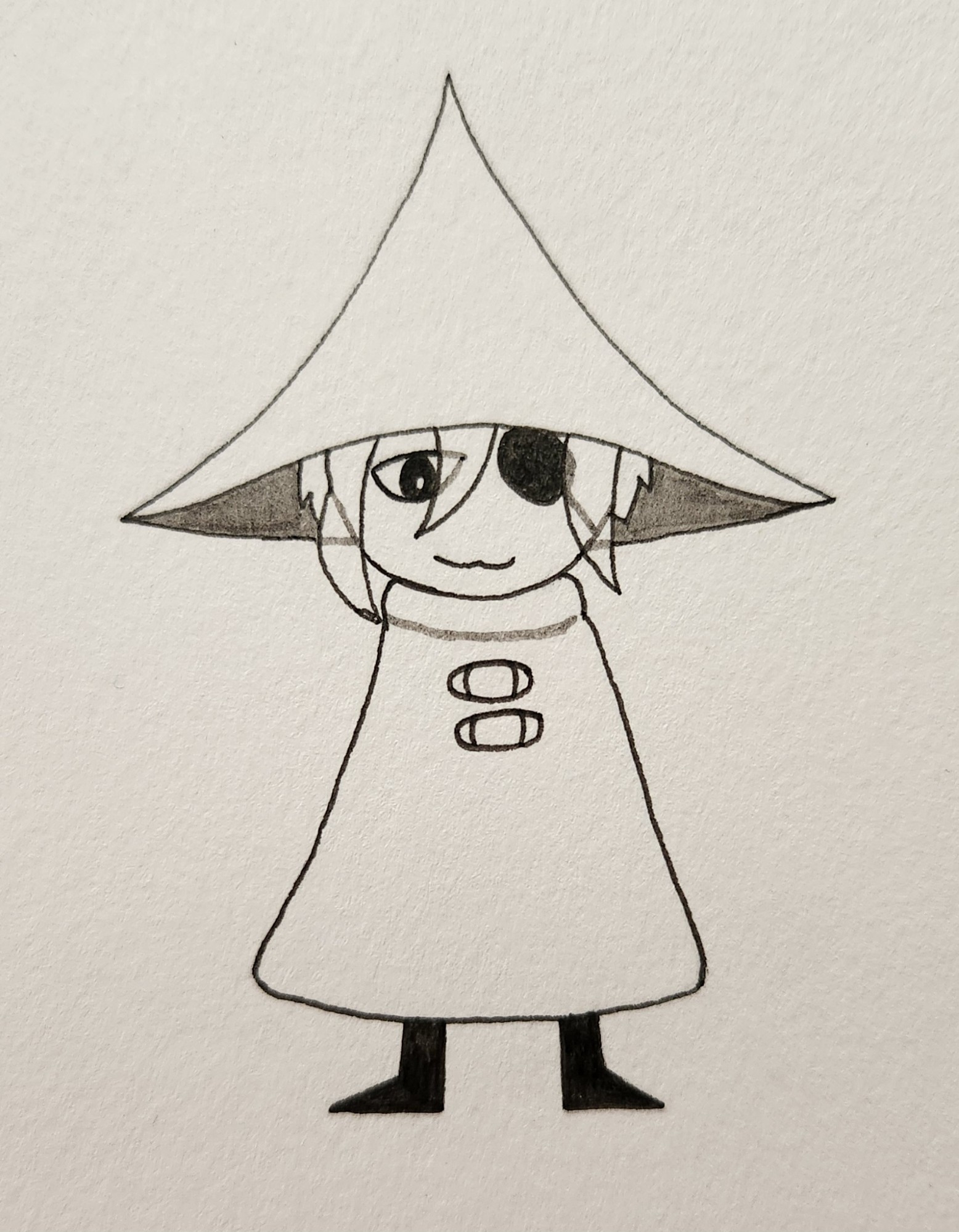 A black and white pen drawing of Siffrin from the game In Stars and Time.