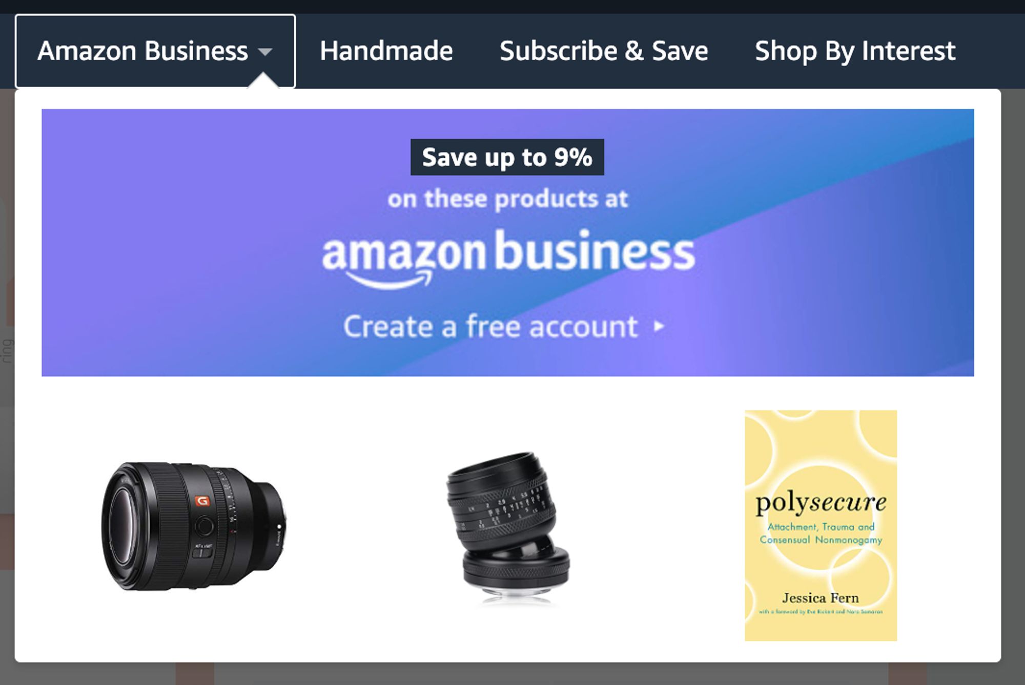 Polysecure under the amazon business navigation item on Amazon.com