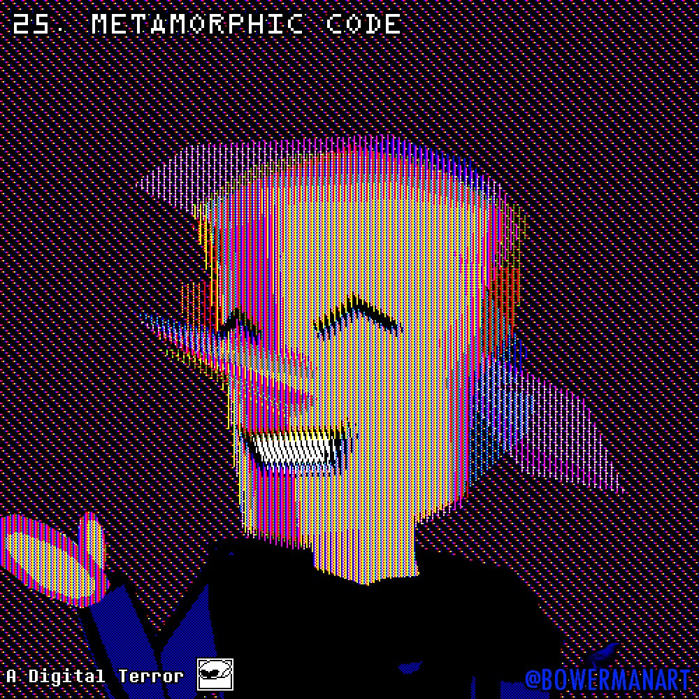 A combination of the four variants of Addisons (blue, pink, yellow, orange) from Deltarune chapter 2, merged into one singular entity, similar to a barrier-grid animation.

The head shape and expressions remain the same, but some details characteristic to each Addison can be seen faintly.

More information about metamorphic code: https://en.wikipedia.org/wiki/Metamorphic_code