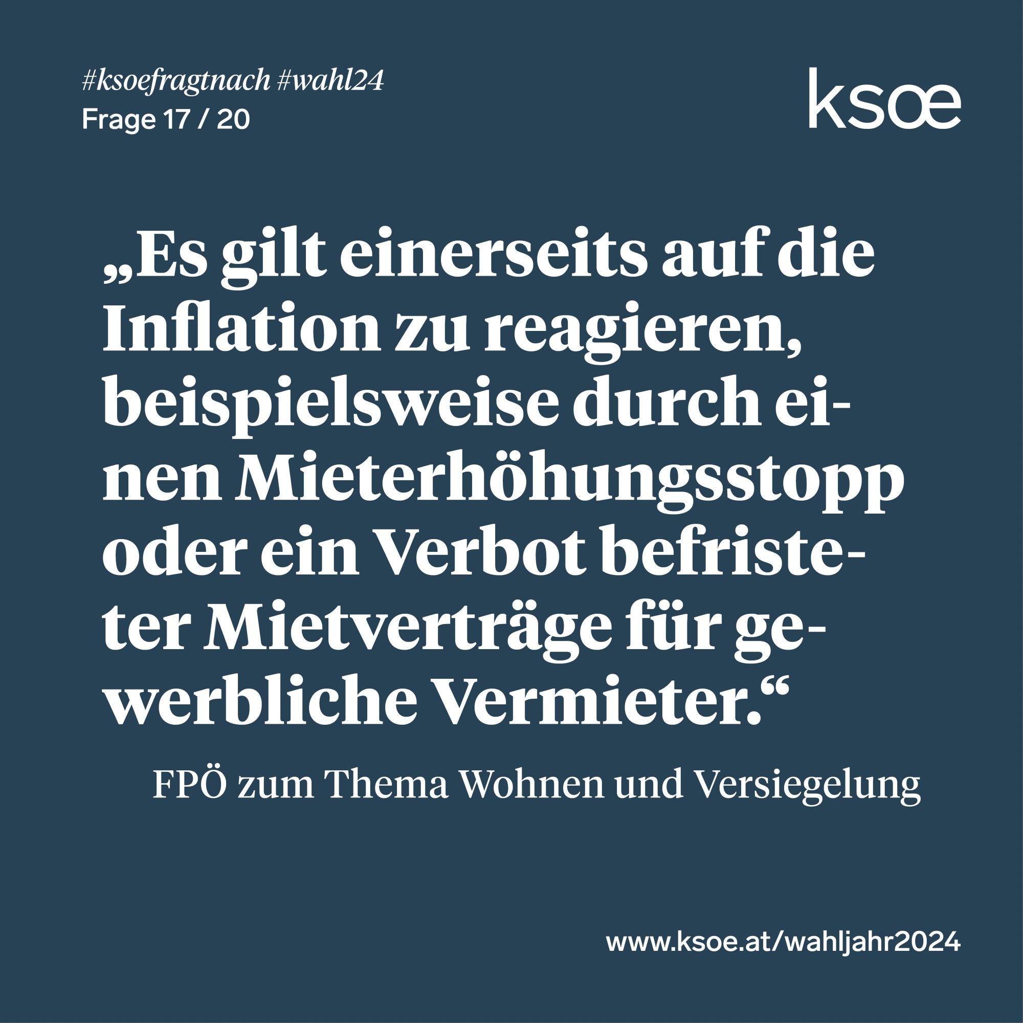 #ksoefragtnach - FPÖ zu Wohnen und Versiegelung: "Es gilt einerseits auf die Inflation zu reagieren, beispielsweise durch einen Mieterhöhungsstopp oder ein Verbot befristeter Mietverträge für gewerbliche Vermieter."