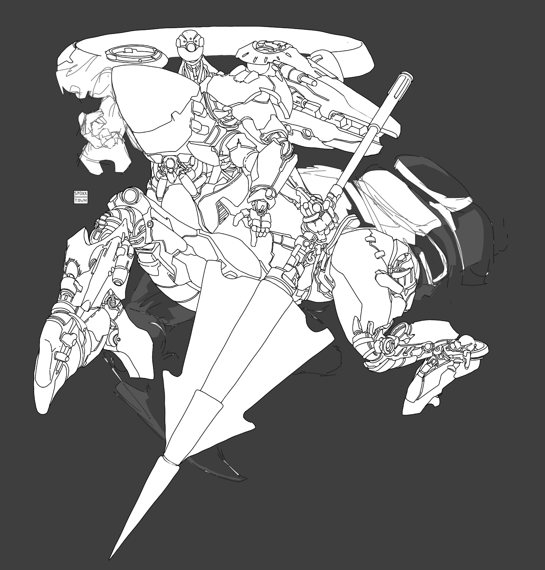 Mecha centaur with a big lance. 
This is never getting finished so here it is
