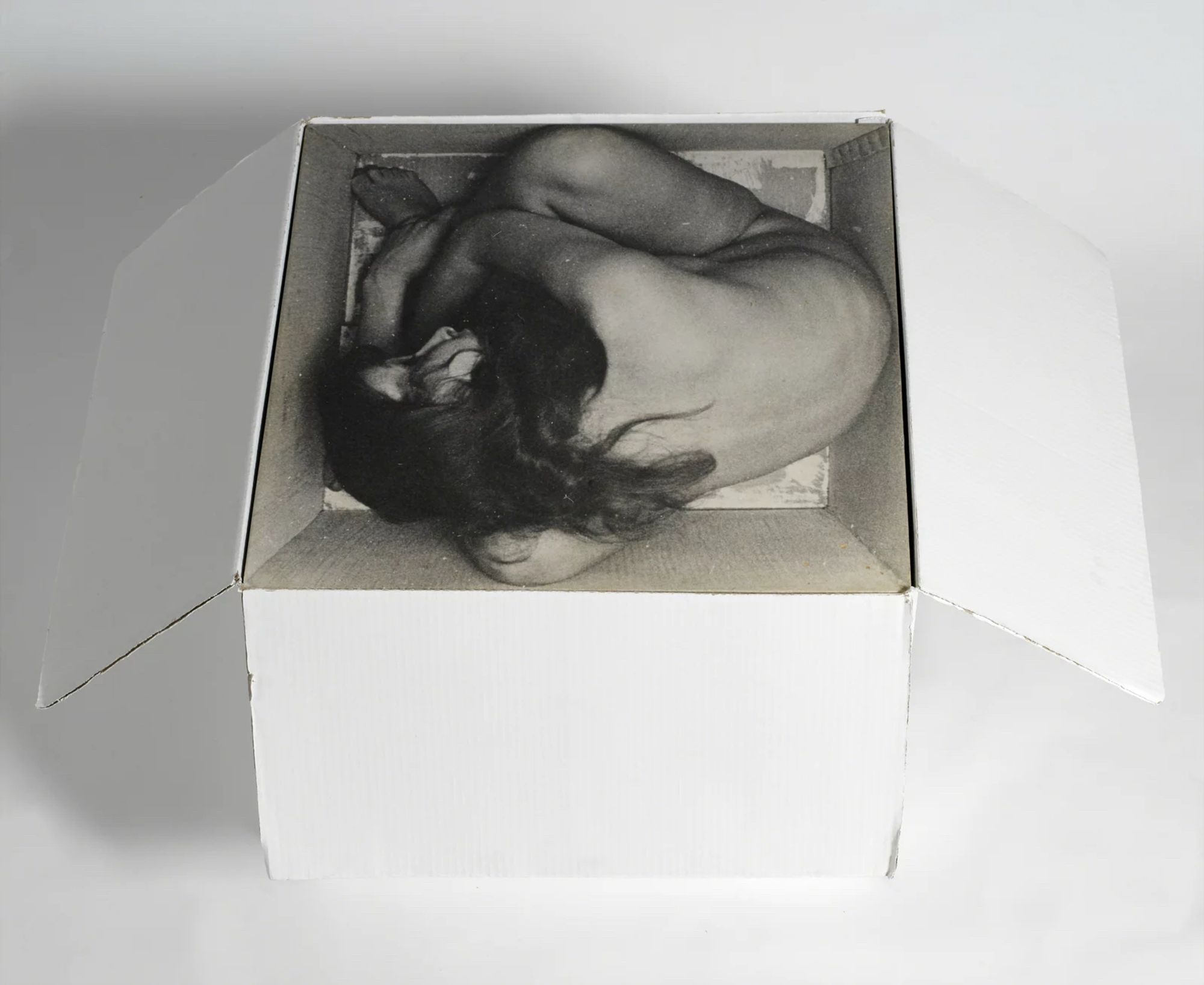 Kirsten Justesen
The Sculpture II, 1968
Cardboard box, photostat, wood veneer, wood and string