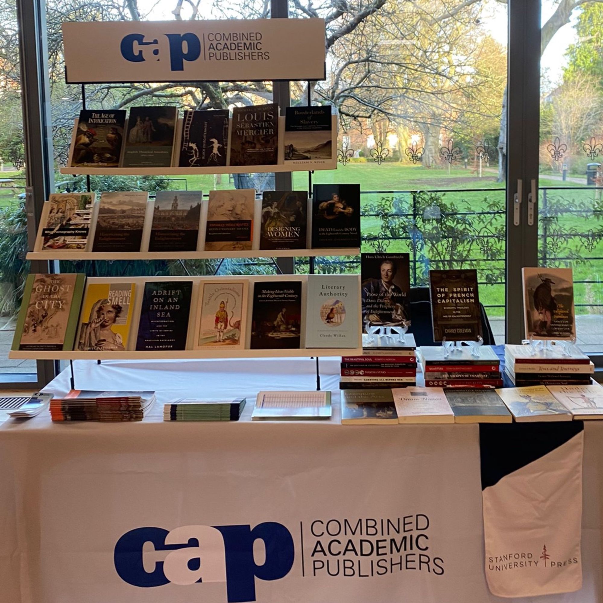 Exhibition stand featuring the latest books from our University Presses at BSECS 2024